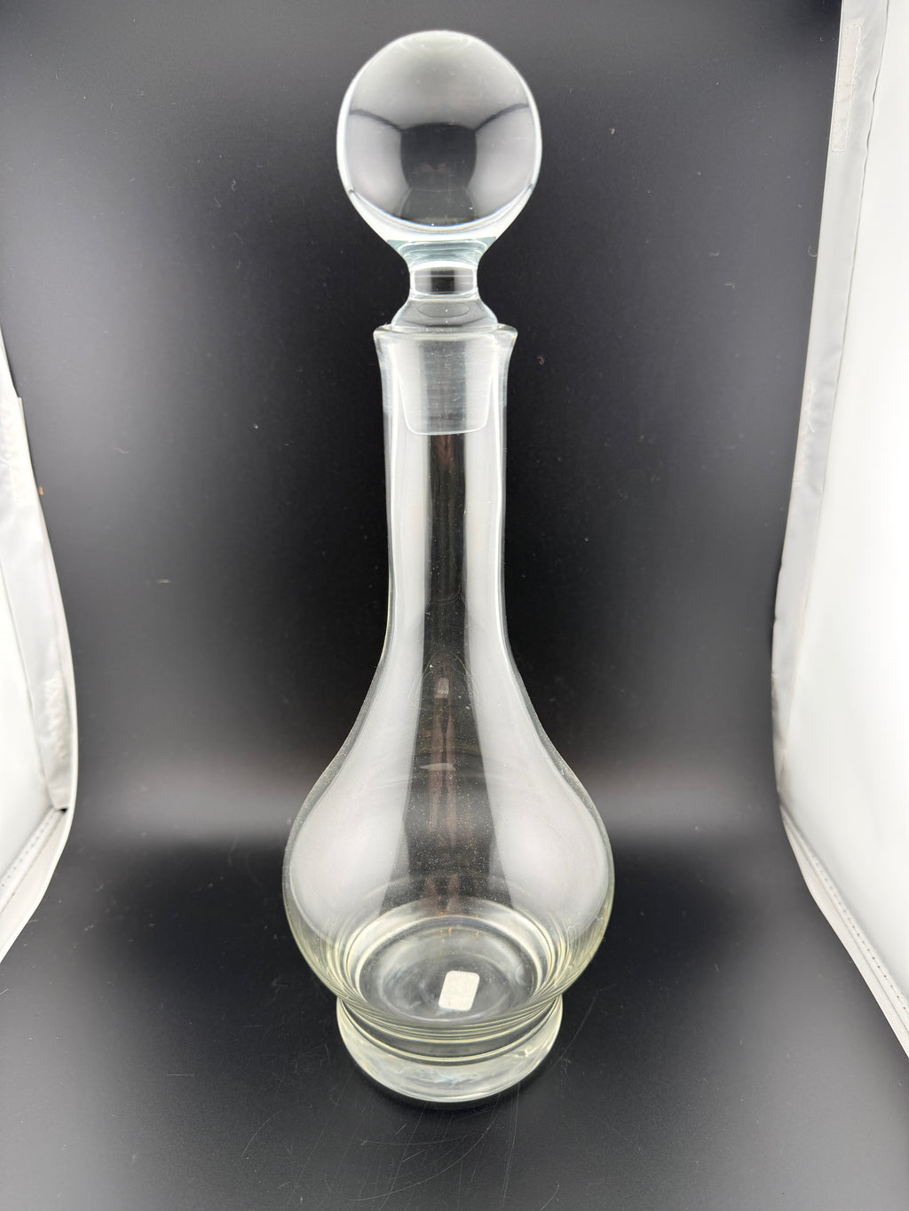 Vintage Clear Glass Decanter with Round Ball Stopper — 13.5" Tall