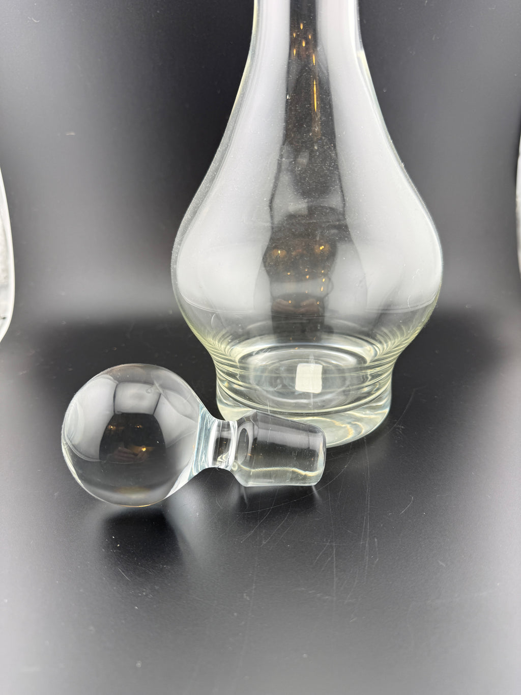 Vintage Clear Glass Decanter with Round Ball Stopper — 13.5" Tall