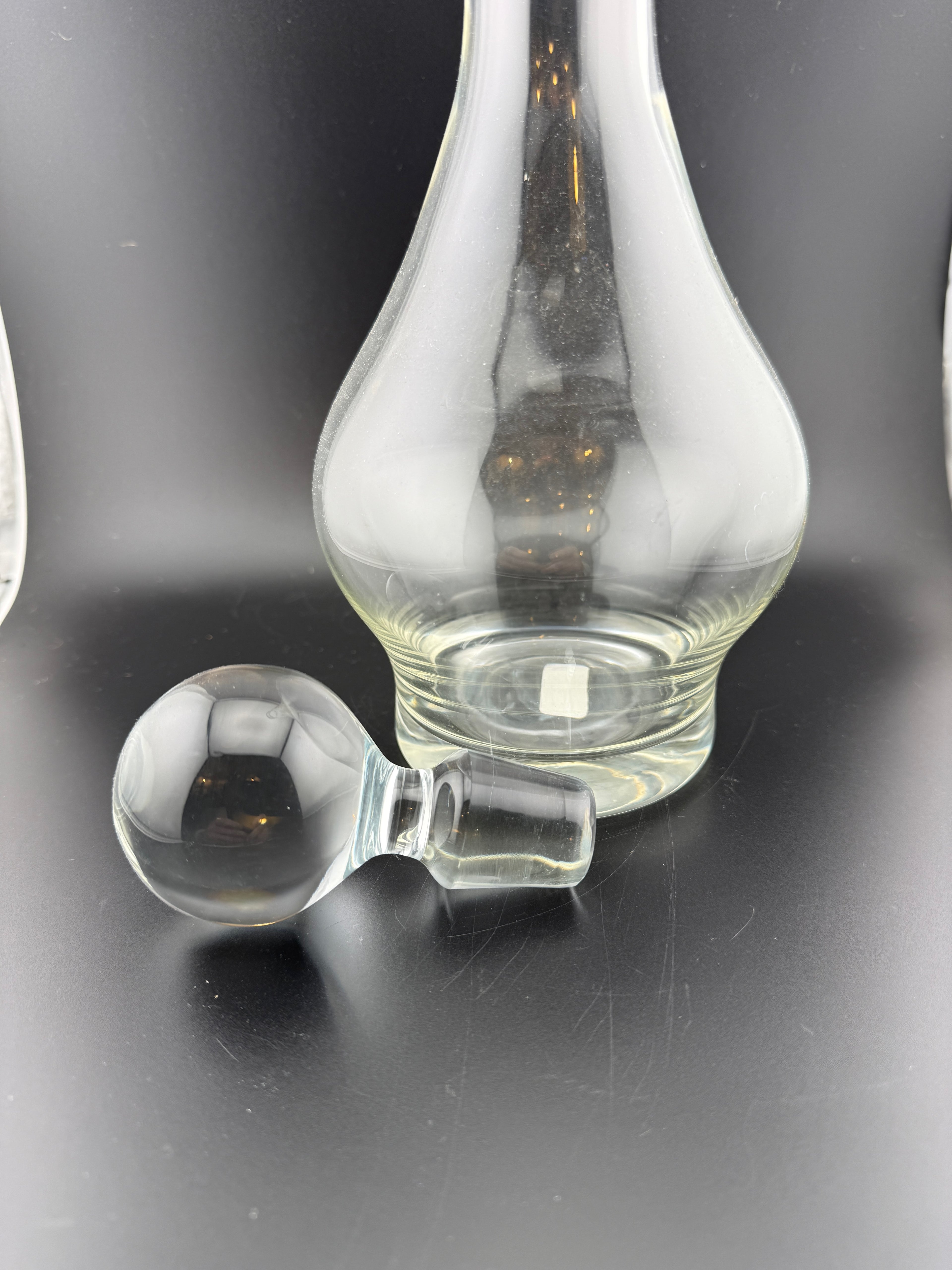 Vintage Clear Glass Decanter with Round Ball Stopper — 13.5" Tall