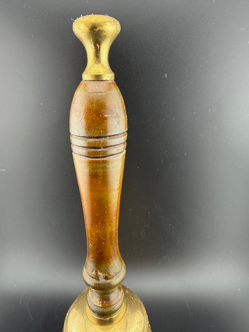 Vintage Brass School Bell with Turned Wood Handle – 10.5" Tall