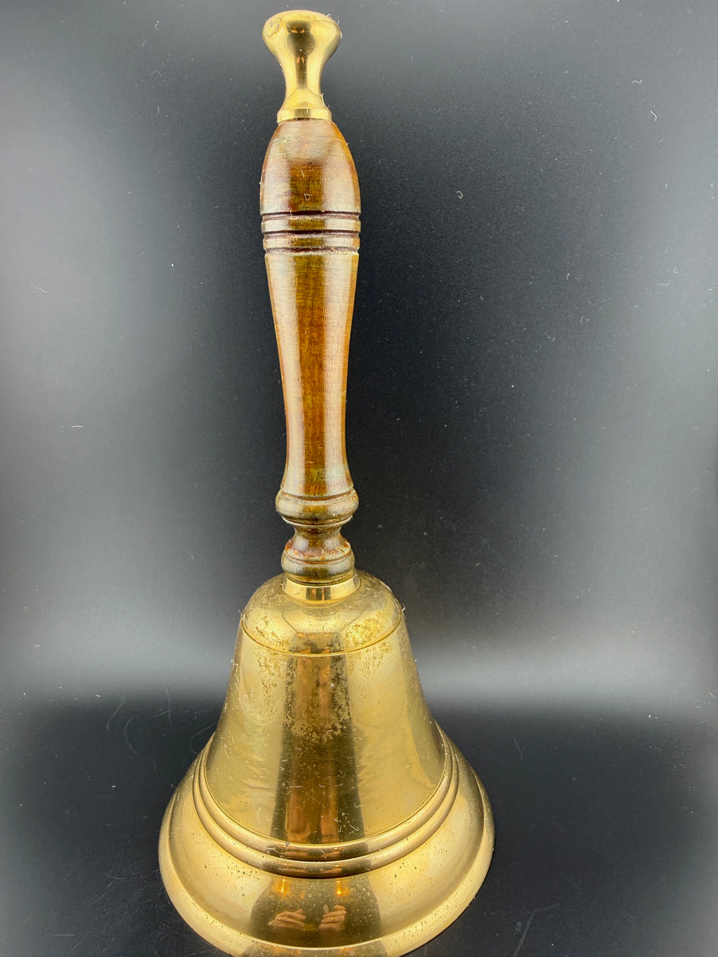 Vintage Brass School Bell with Turned Wood Handle – 10.5" Tall