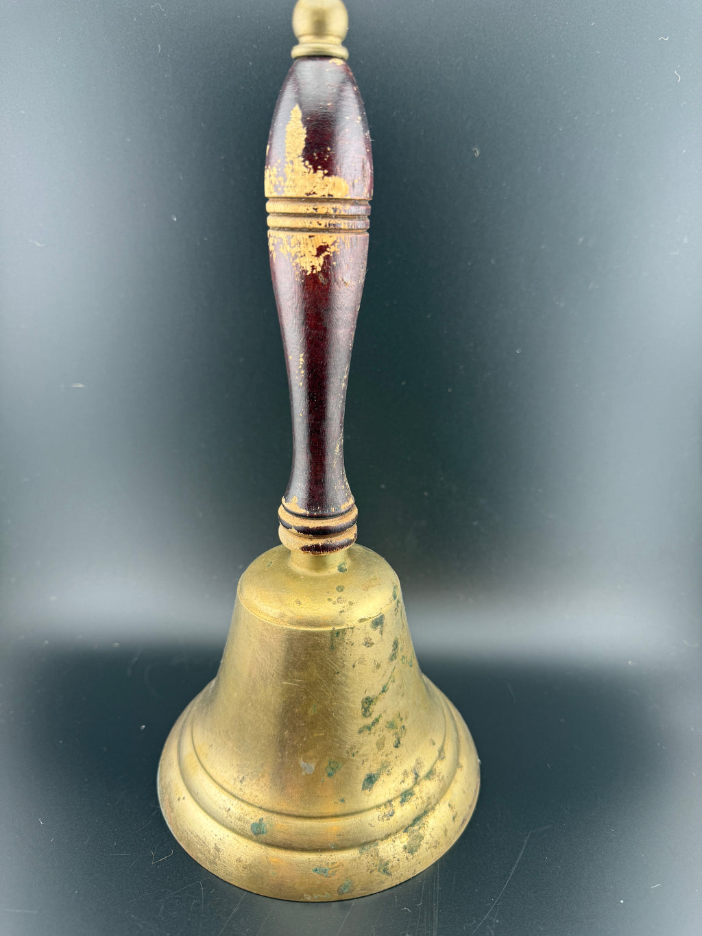 Vintage Brass School Bell with Turned Wood Handle
