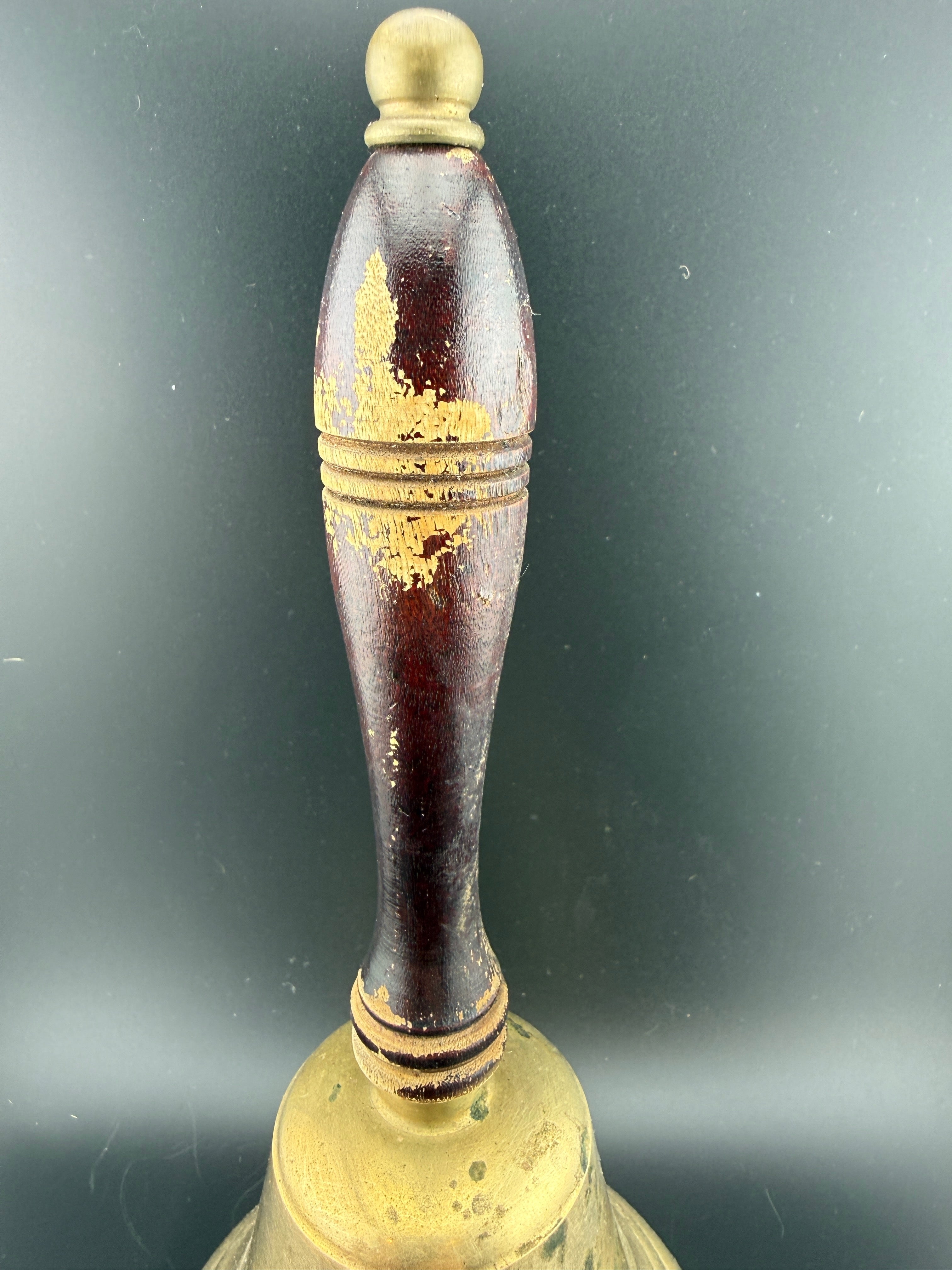 Vintage Brass School Bell with Turned Wood Handle
