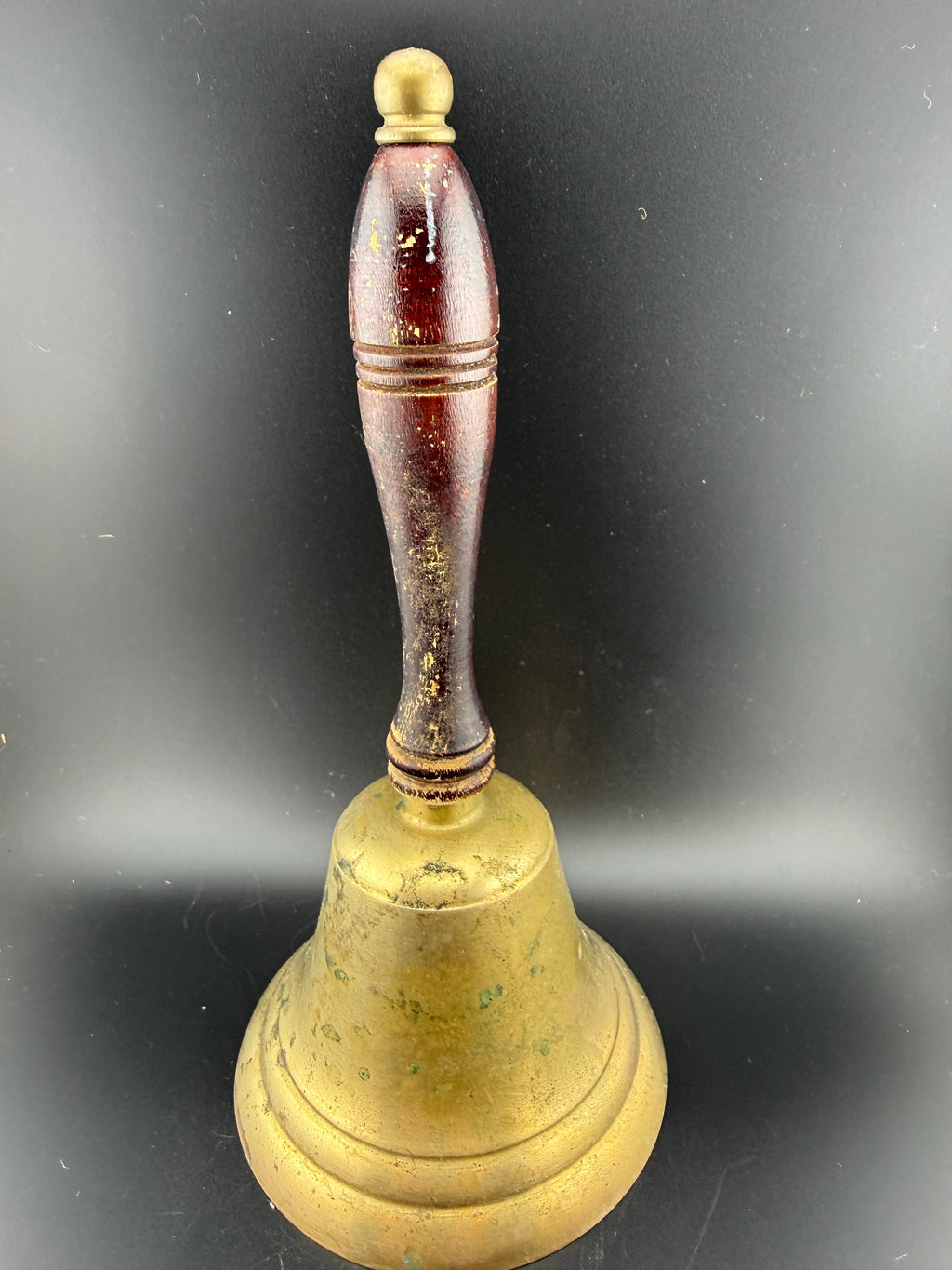 Vintage Brass School Bell with Turned Wood Handle