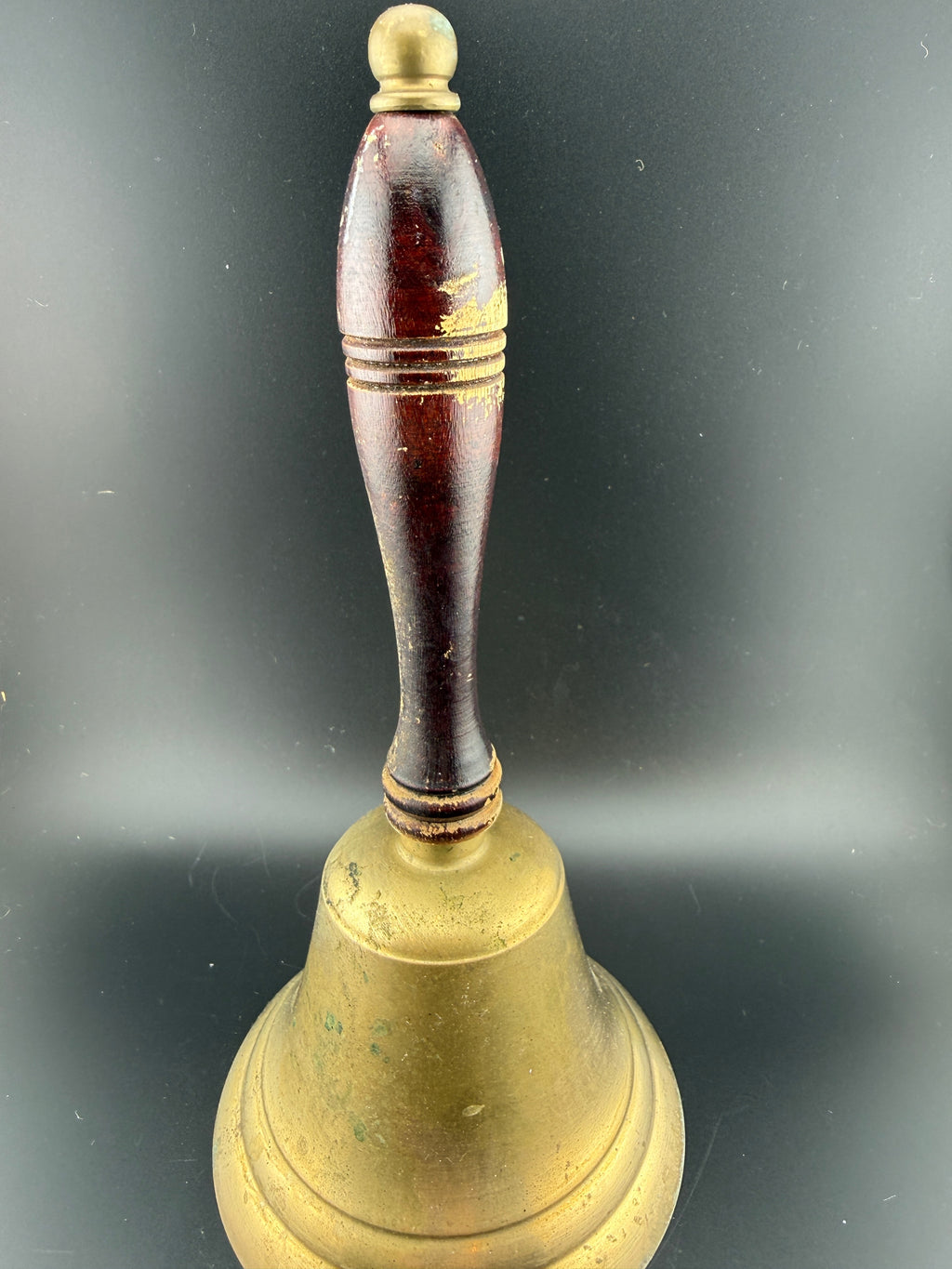 Vintage Brass School Bell with Turned Wood Handle