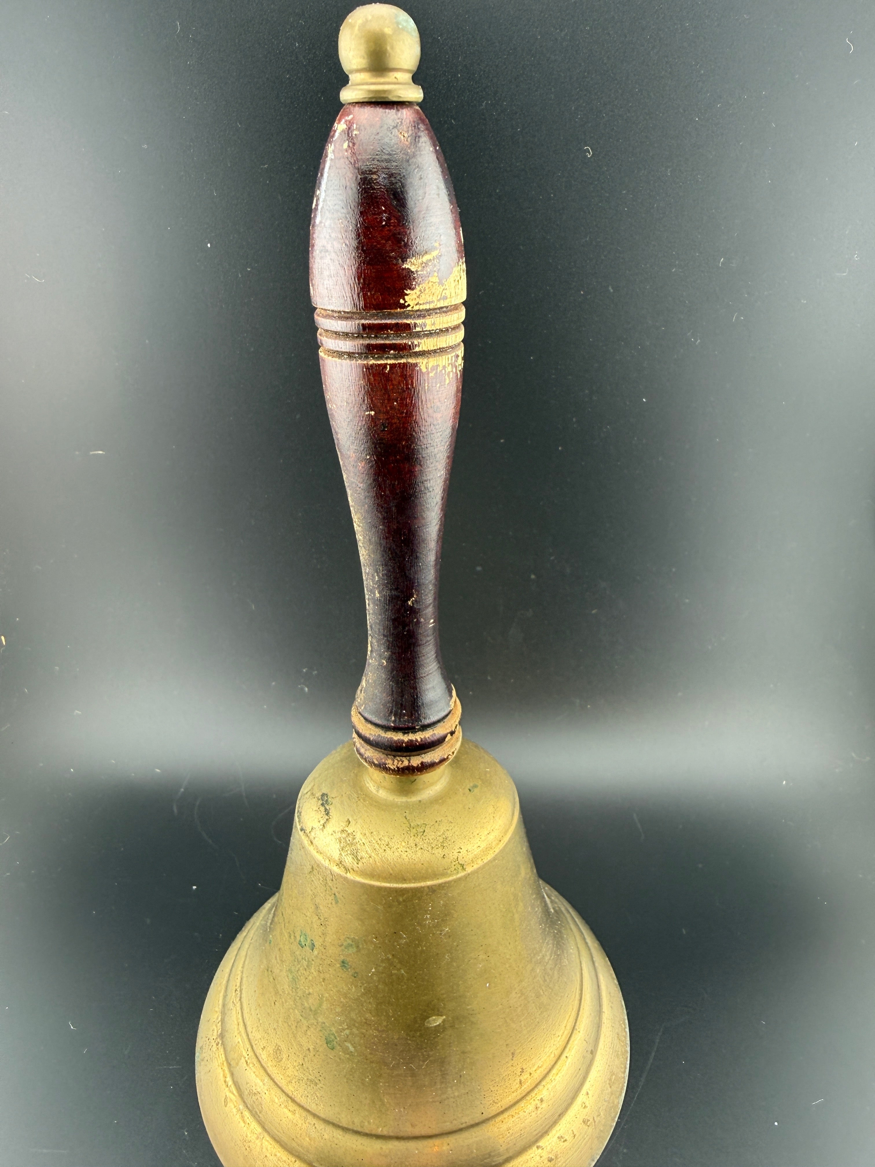 Vintage Brass School Bell with Turned Wood Handle