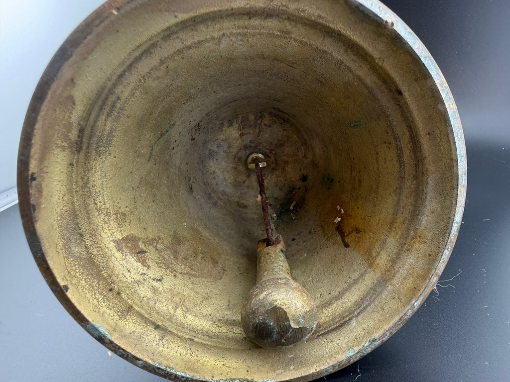 Vintage Brass School Bell with Turned Wood Handle