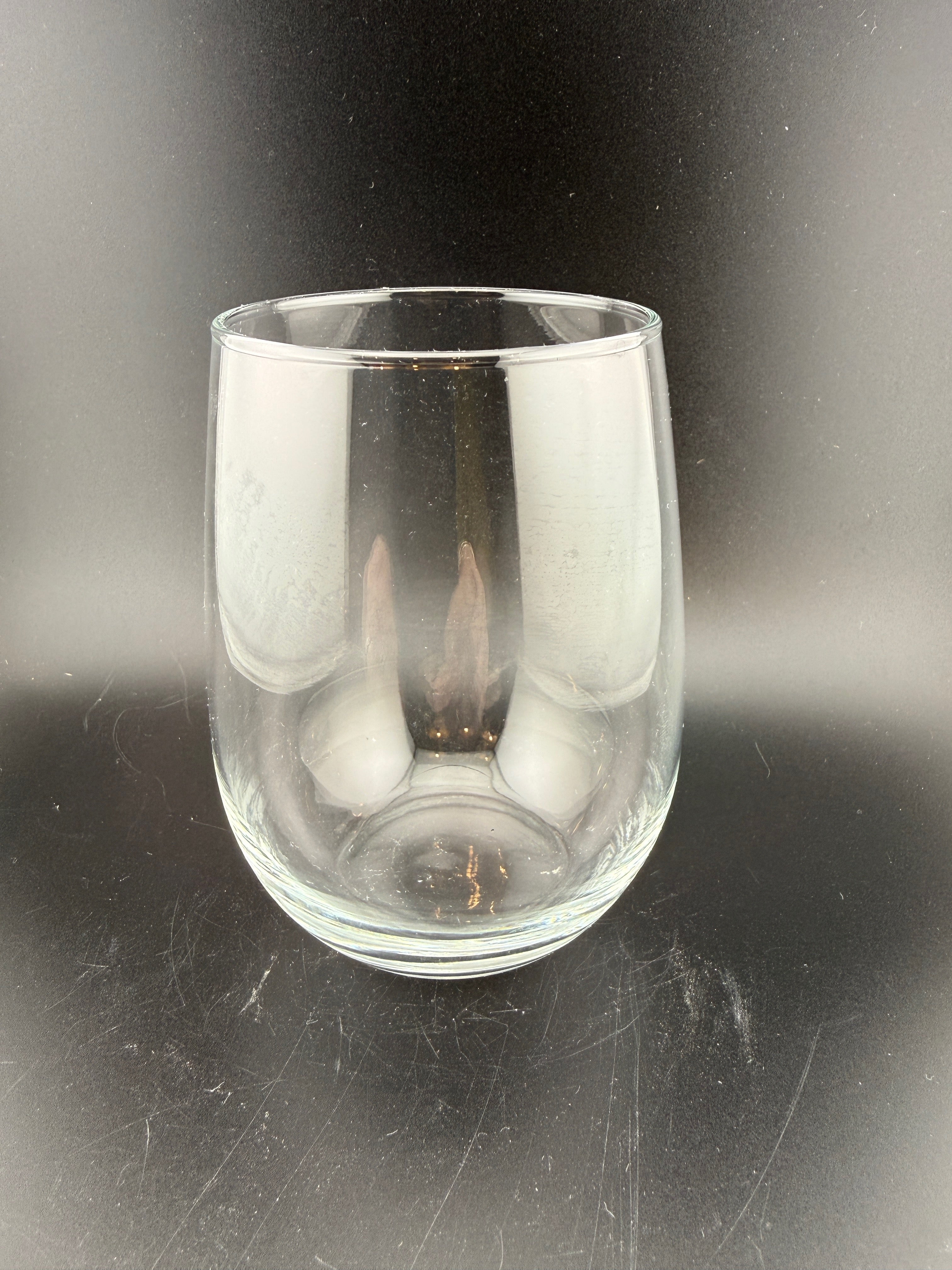 Pair of Vintage Clear Glass Stemless Wineglass/Tumblers — 4.25" Tall
