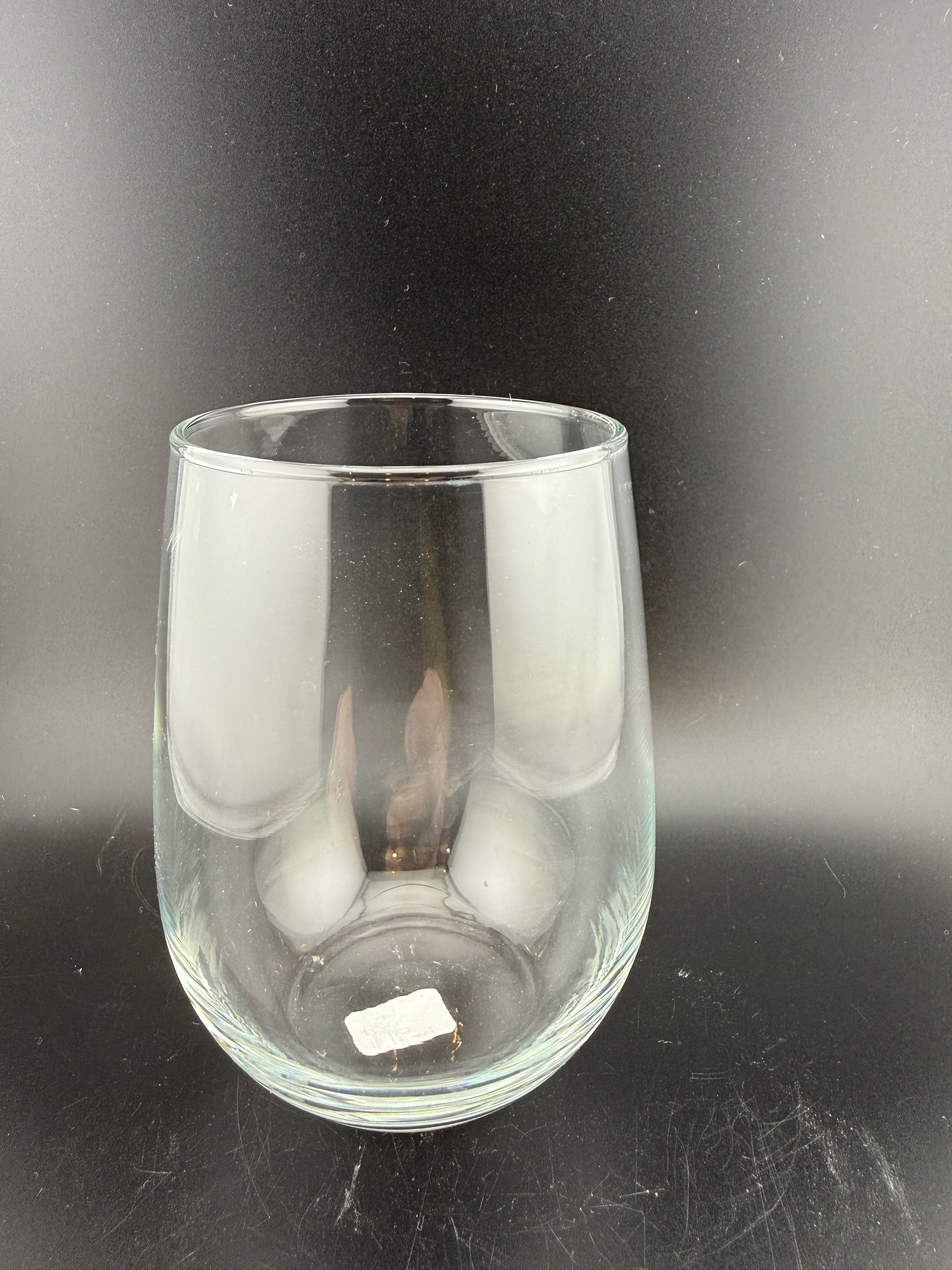 Pair of Vintage Clear Glass Stemless Wineglass/Tumblers — 4.25" Tall