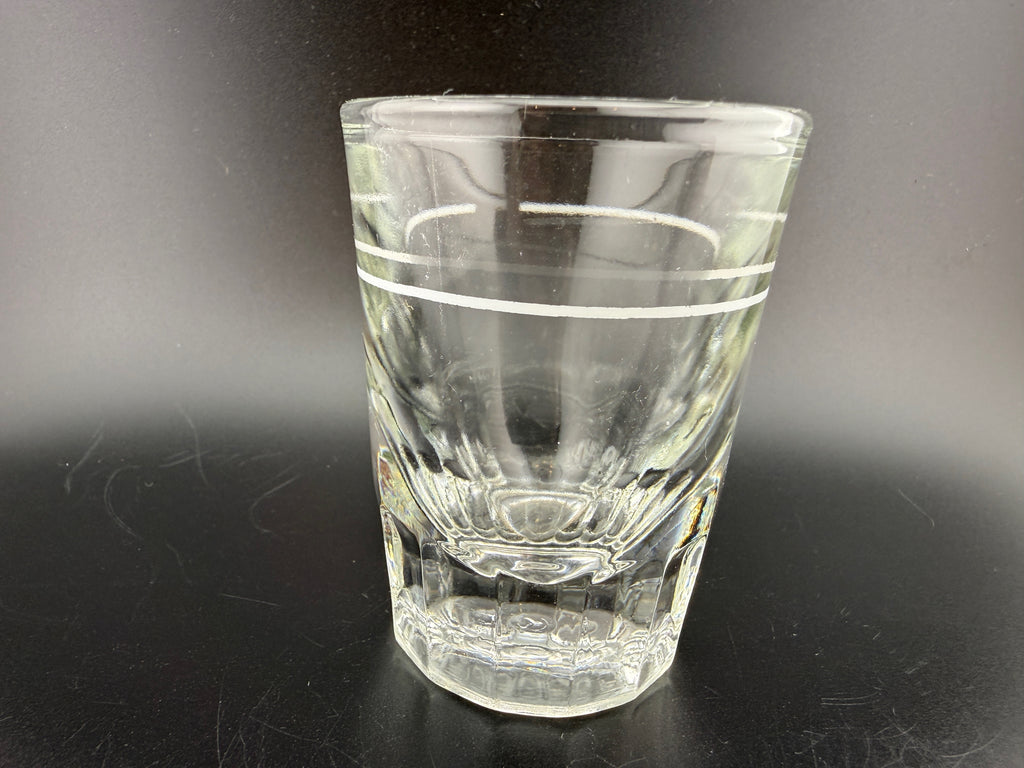 Libbey Etched Shot Glass — 2.75" — Art Deco Sunburst Base with Etched Band
