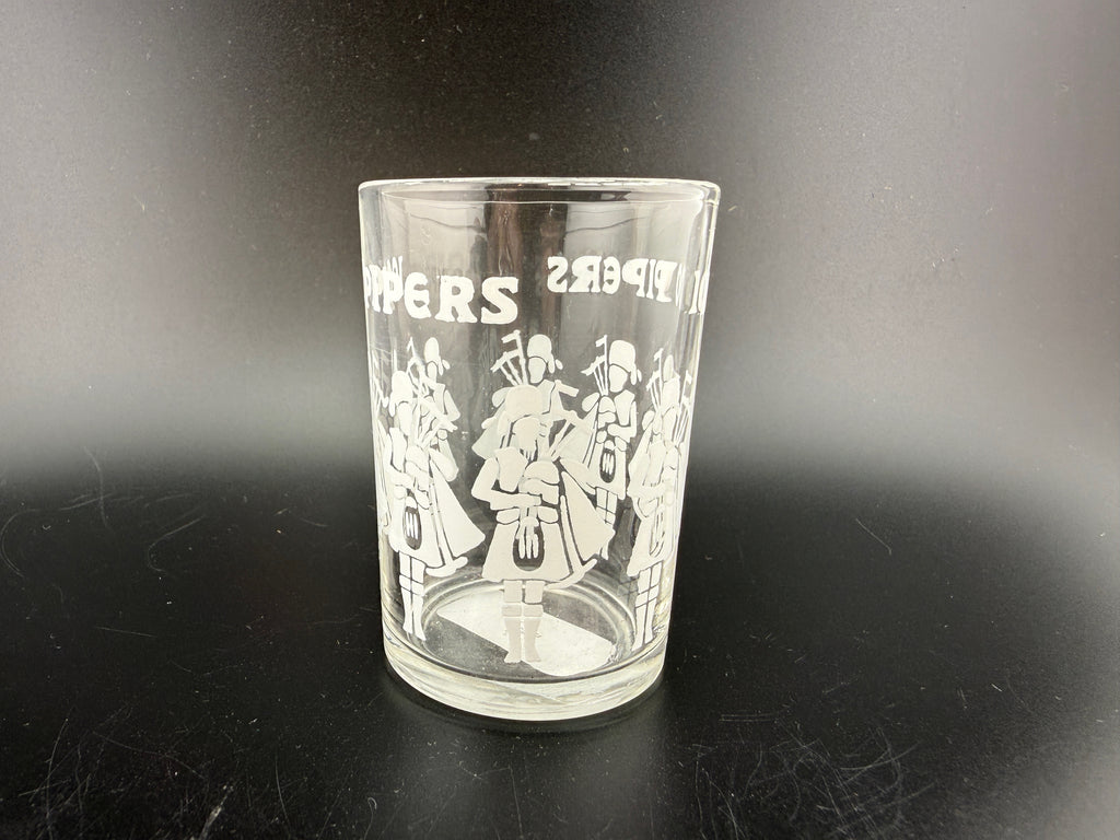 100 Pipers Scotch Whisky Promotional Rocks Glass — 2.5" — Bagpiper Scene Tumbler