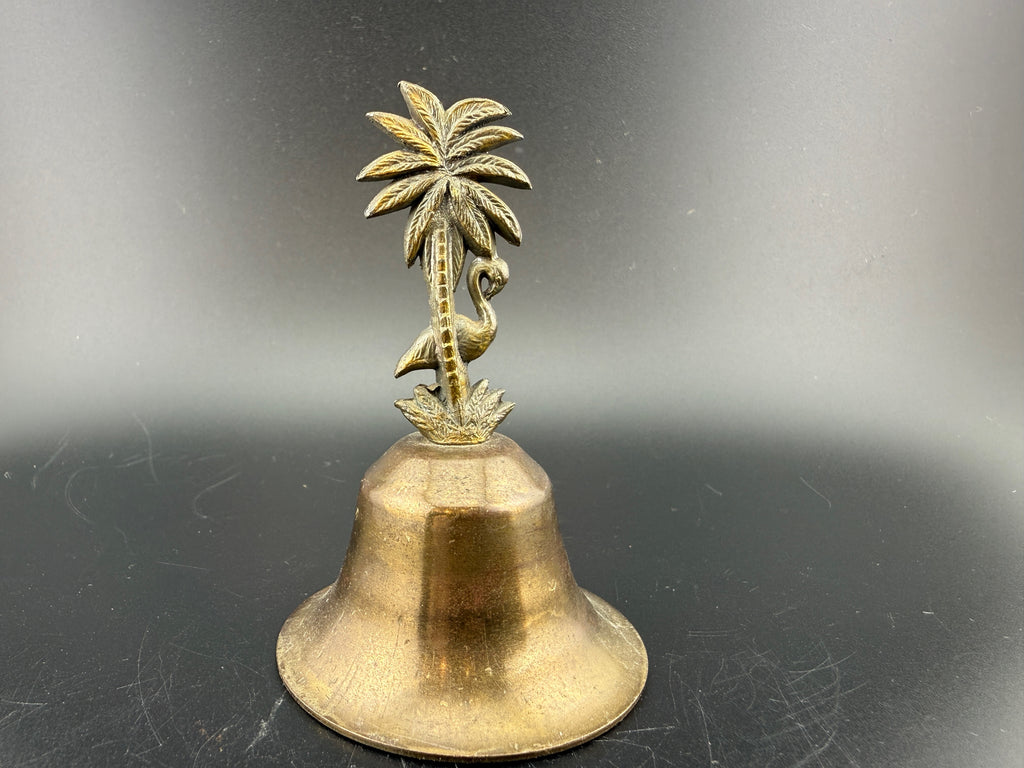 Vintage Brass Flamingo & Palm Tree Figural Bell – 3" Tall