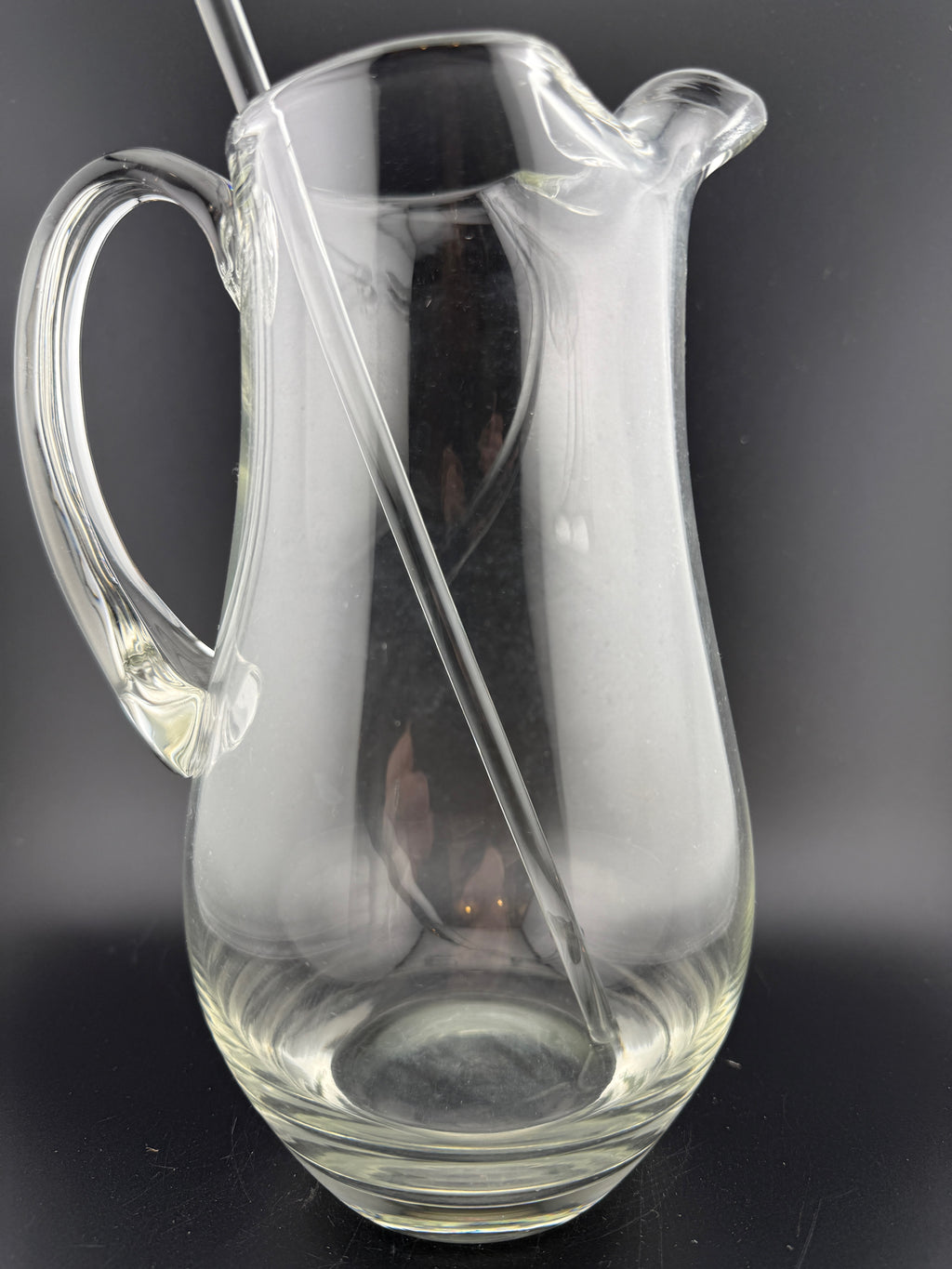 Vintage Clear Glass Cocktail Pitcher with Glass Stirrer — 7.75" Tall