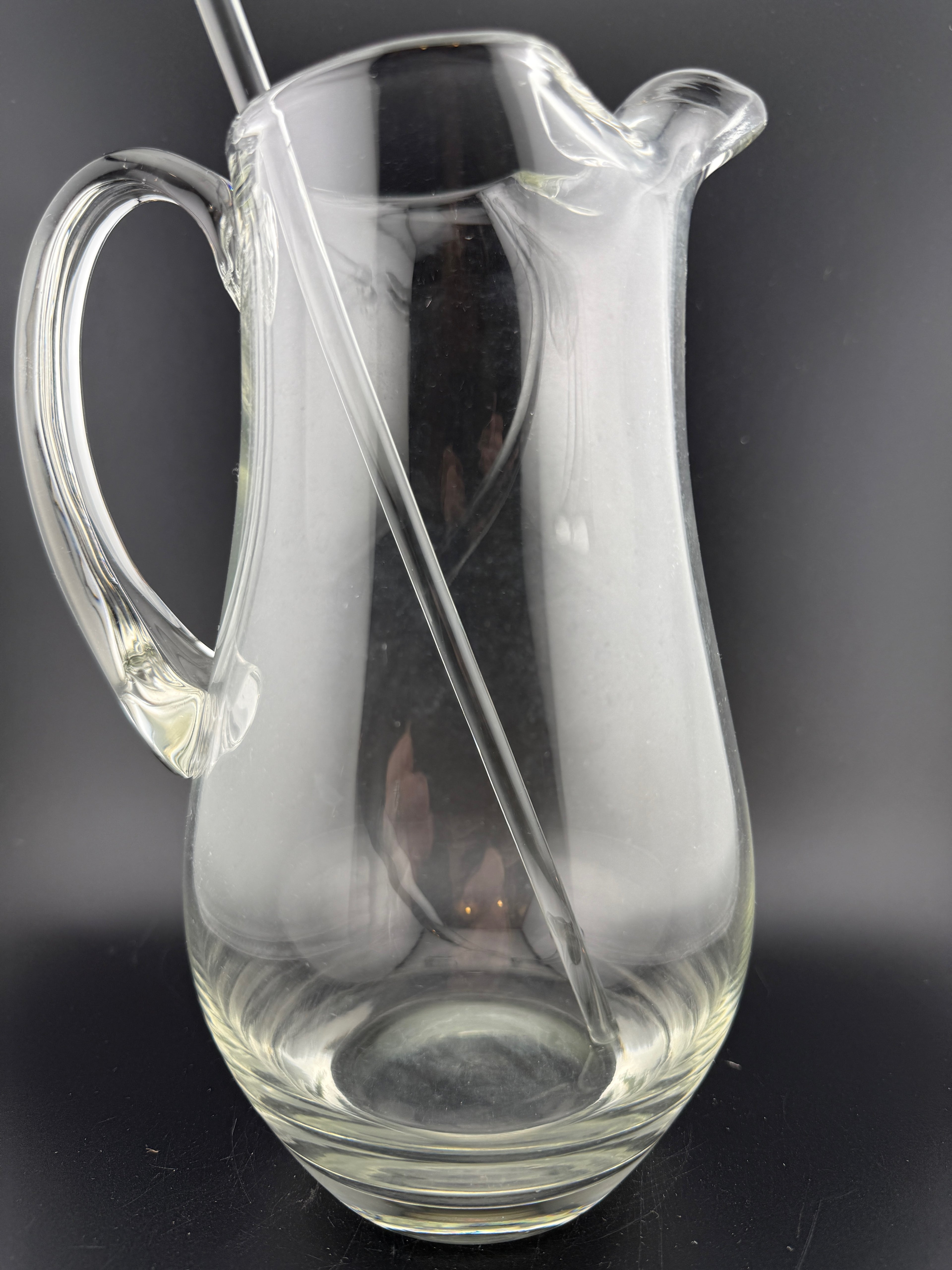 Vintage Clear Glass Cocktail Pitcher with Glass Stirrer — 7.75" Tall