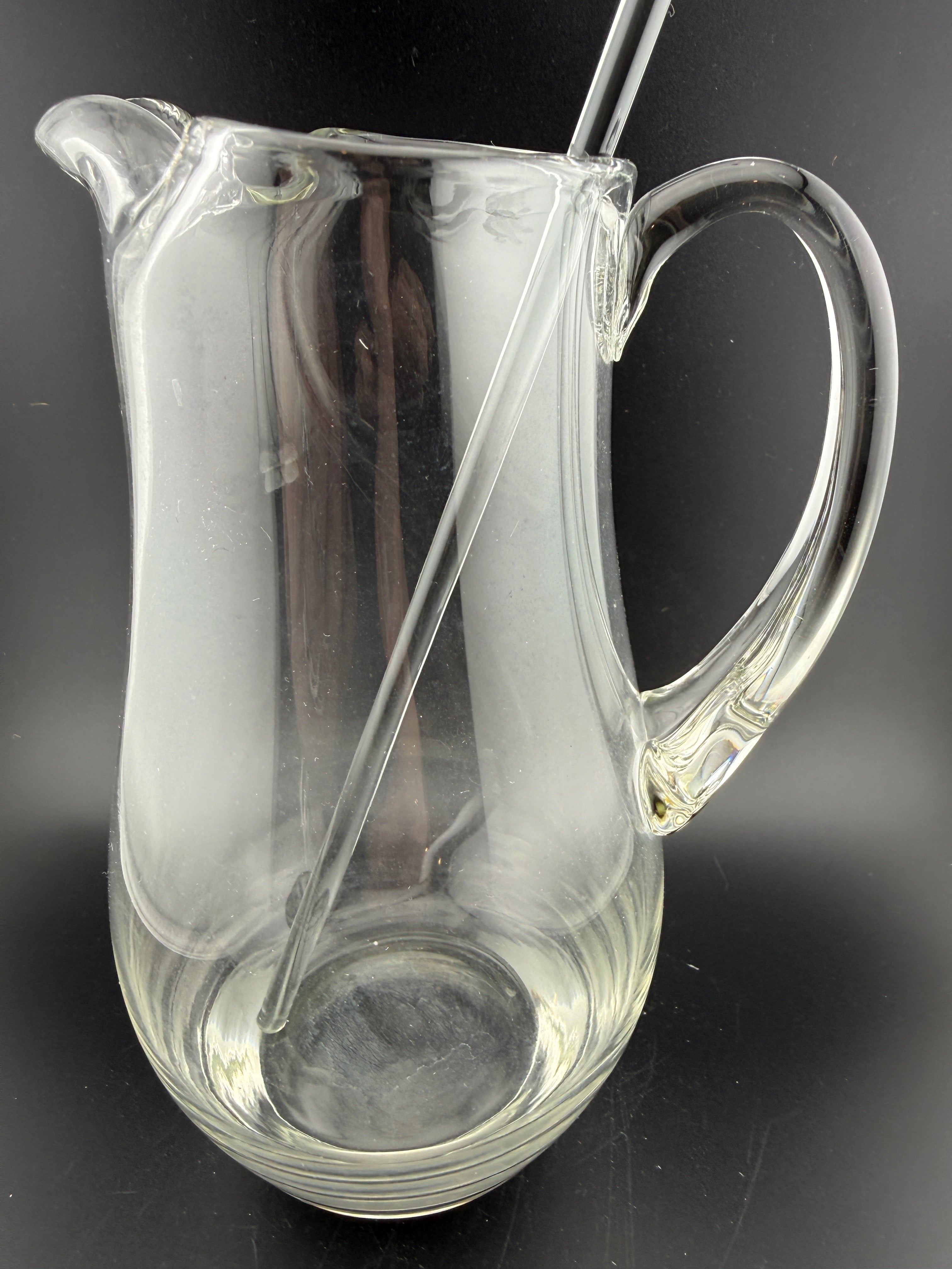 Vintage Clear Glass Cocktail Pitcher with Glass Stirrer — 7.75" Tall