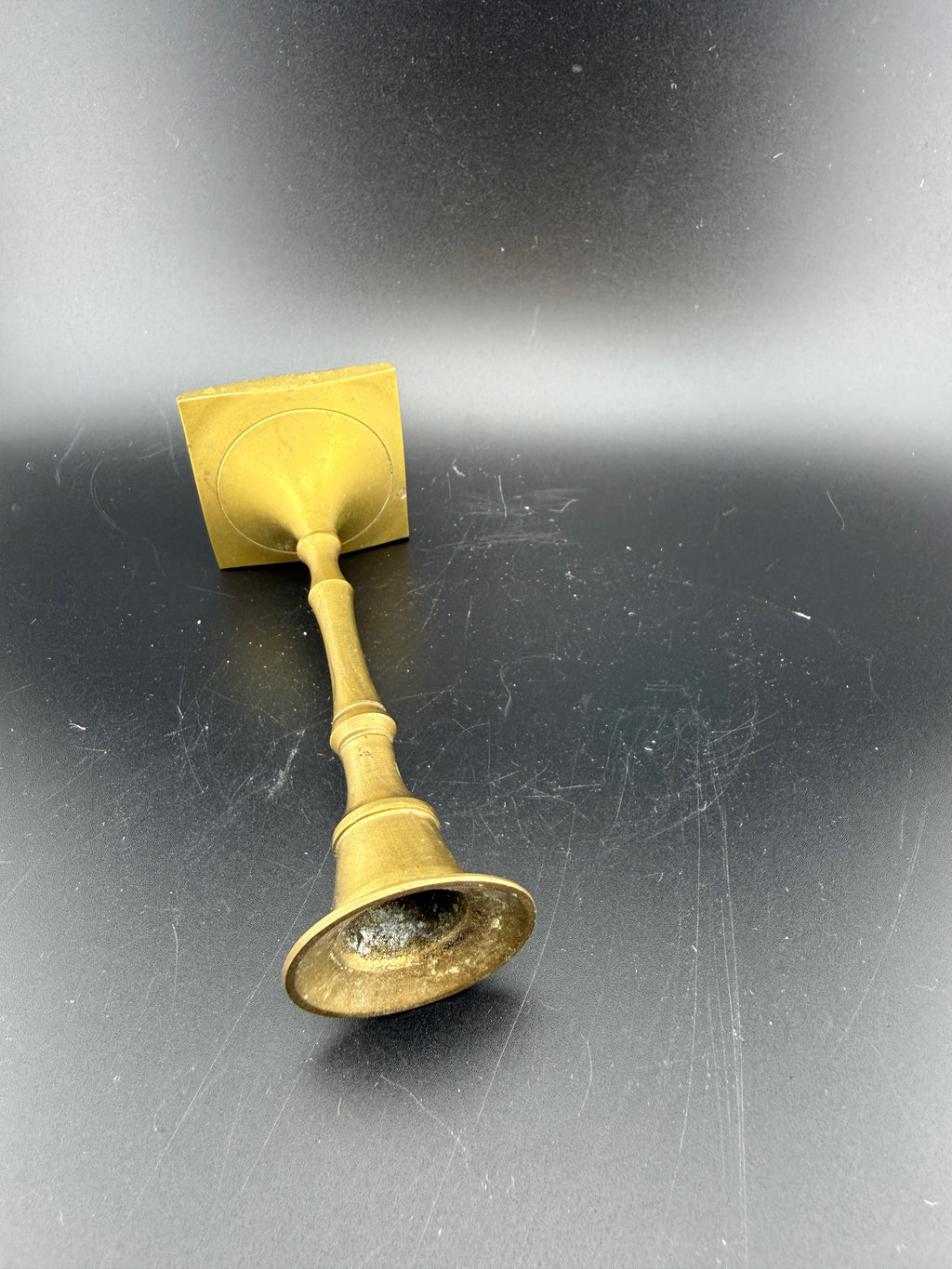 Vintage Brass Mini Candlestick with Bamboo Style Stem and Square Base, 3.5" Tall