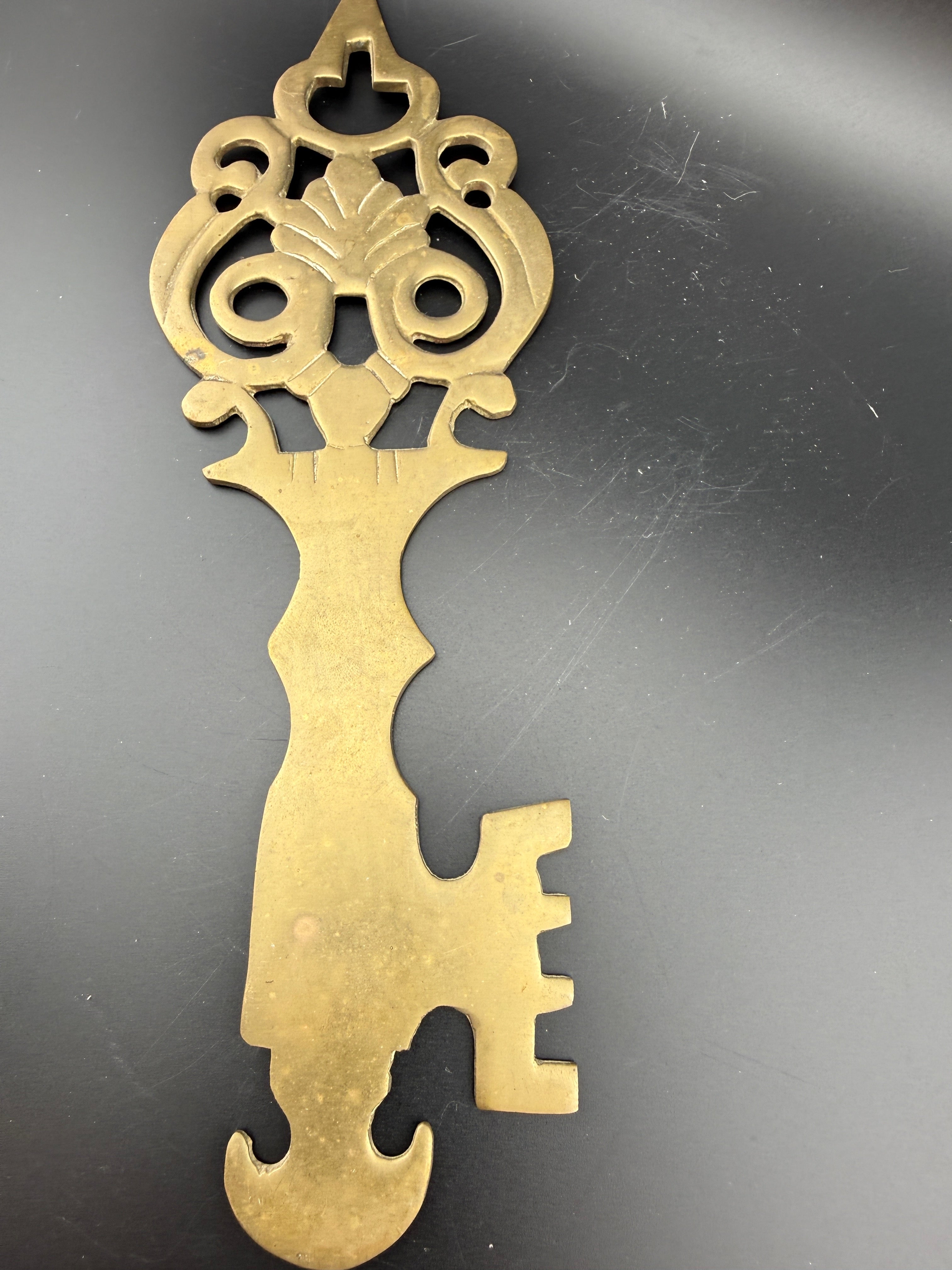 Antique Brass Clock Pendulum Bob — Ornate Pierced Scrollwork — 10" Tall