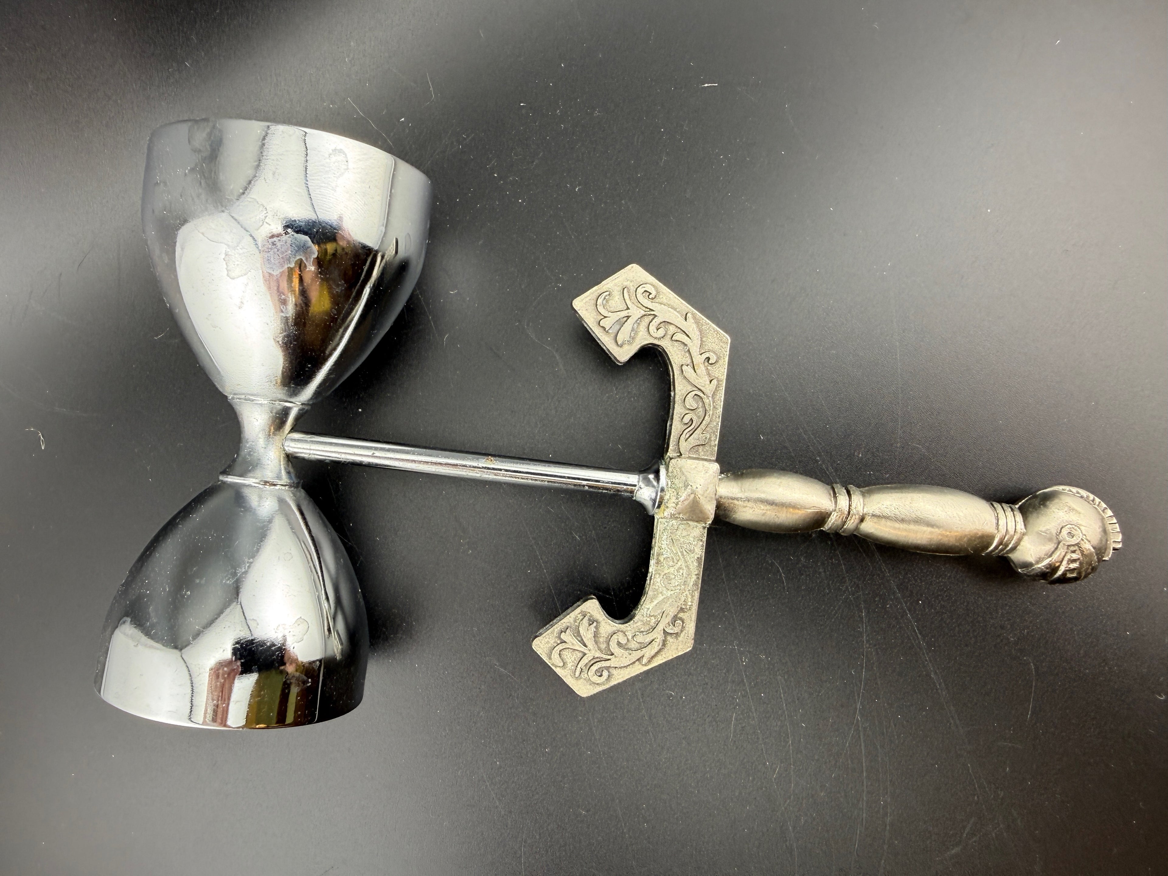 Vintage Silver-Plated 5-Piece Bar Tool Set — Ornate Acanthus Leaf Handles