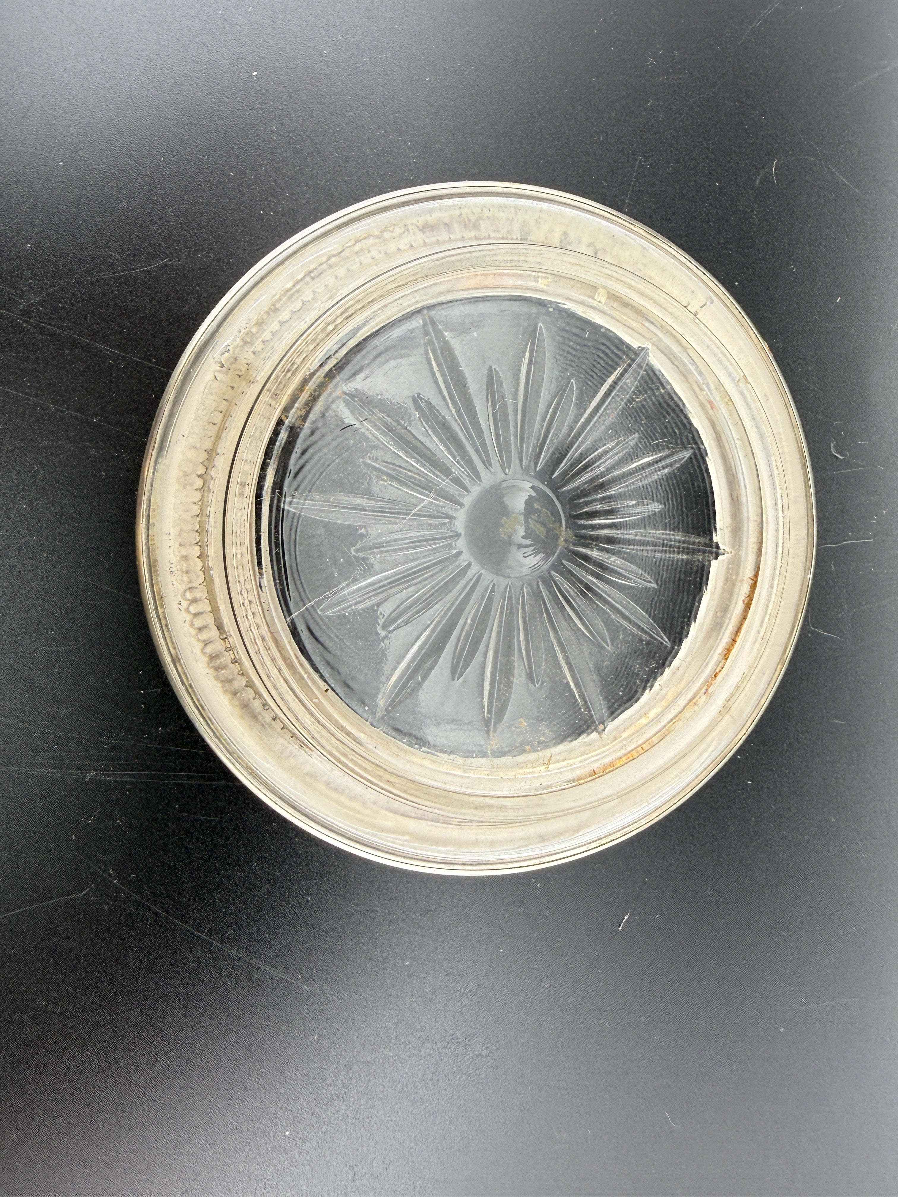 Frank M. Whiting Co. Sterling Silver & Cut Glass Wine Coaster — 3.5"