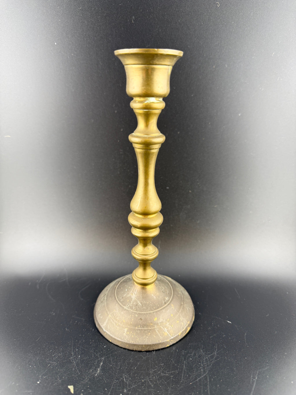 Vintage Heavily Weighted Brass Candlestick with Turned Baluster Stem — 7" Tall