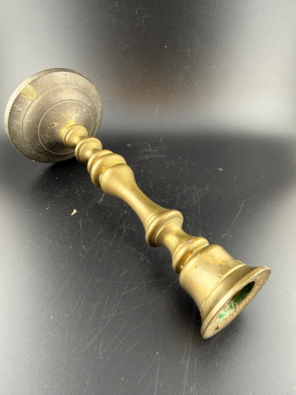 Vintage Heavily Weighted Brass Candlestick with Turned Baluster Stem — 7" Tall