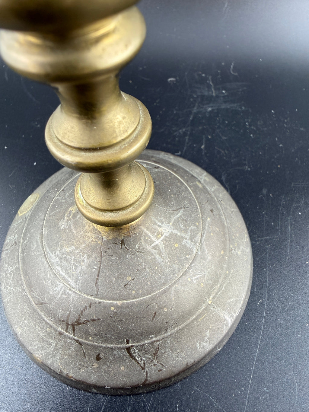 Vintage Heavily Weighted Brass Candlestick with Turned Baluster Stem — 7" Tall