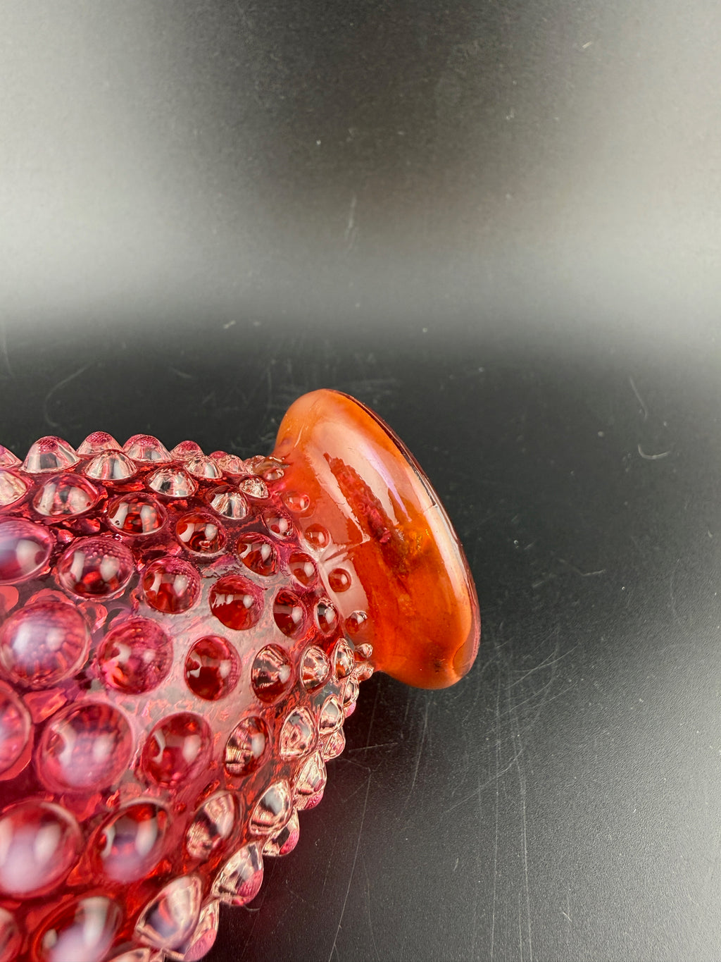 Vintage Fenton Cranberry Hobnail Glass Vase with Ruffled Rim