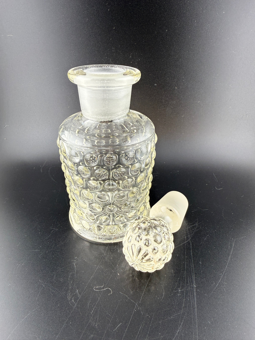 Vintage Clear Hobnail Glass Perfume Bottle with Matching Hobnail Ball Stopper