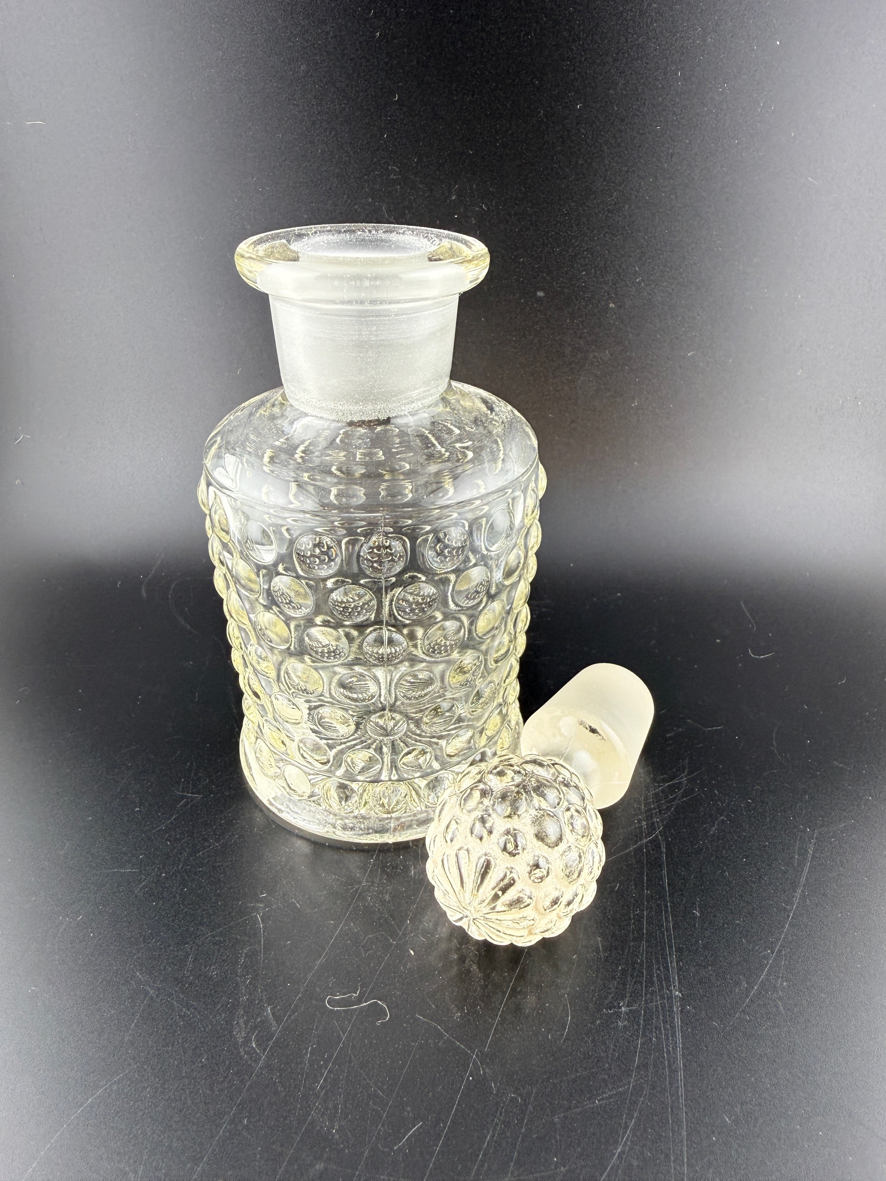 Vintage Clear Hobnail Glass Perfume Bottle with Matching Hobnail Ball Stopper