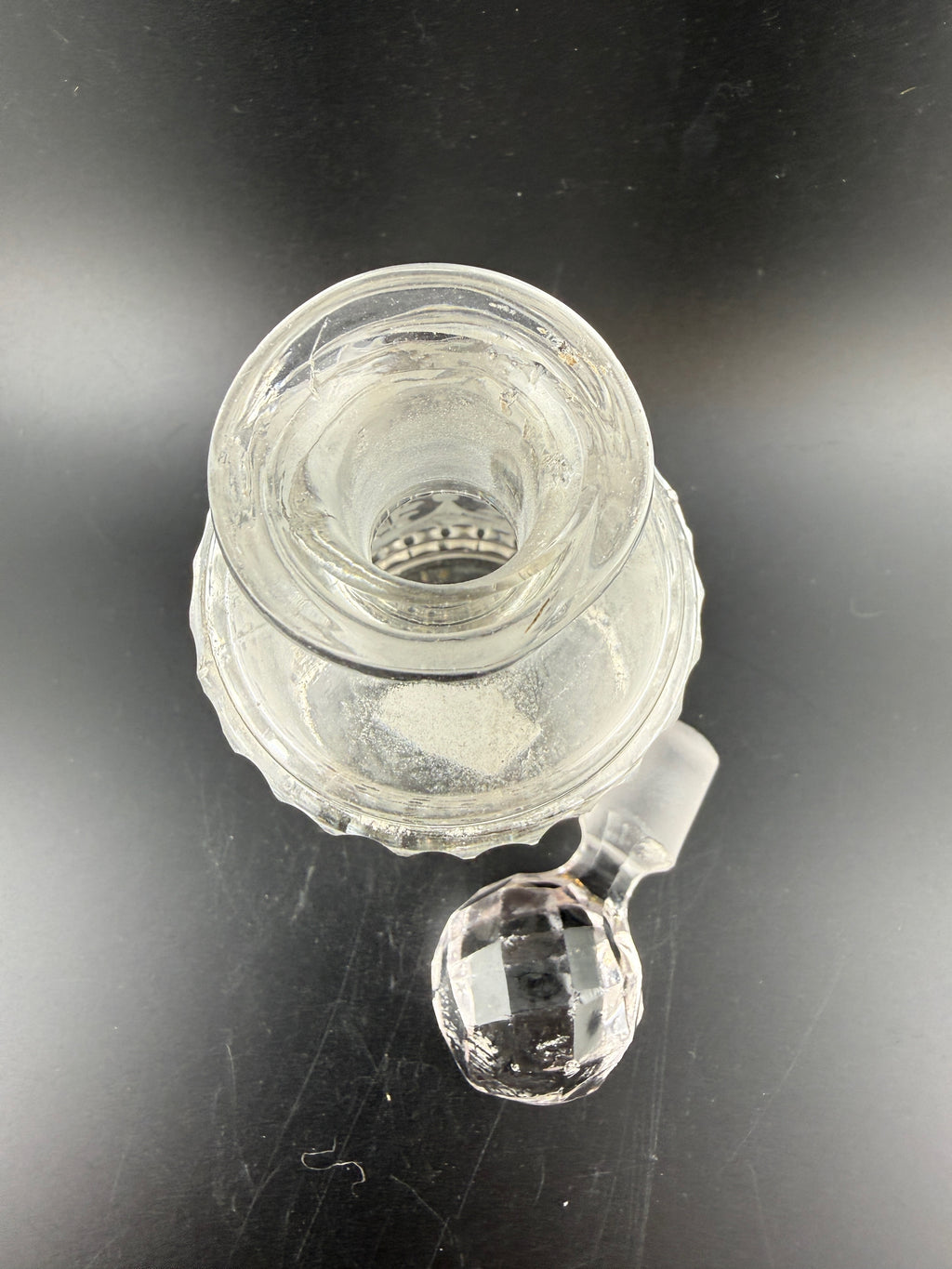 Antique Victorian Pressed Glass Perfume Bottle with Diamond Lattice Pattern and Faceted Ball Stopper