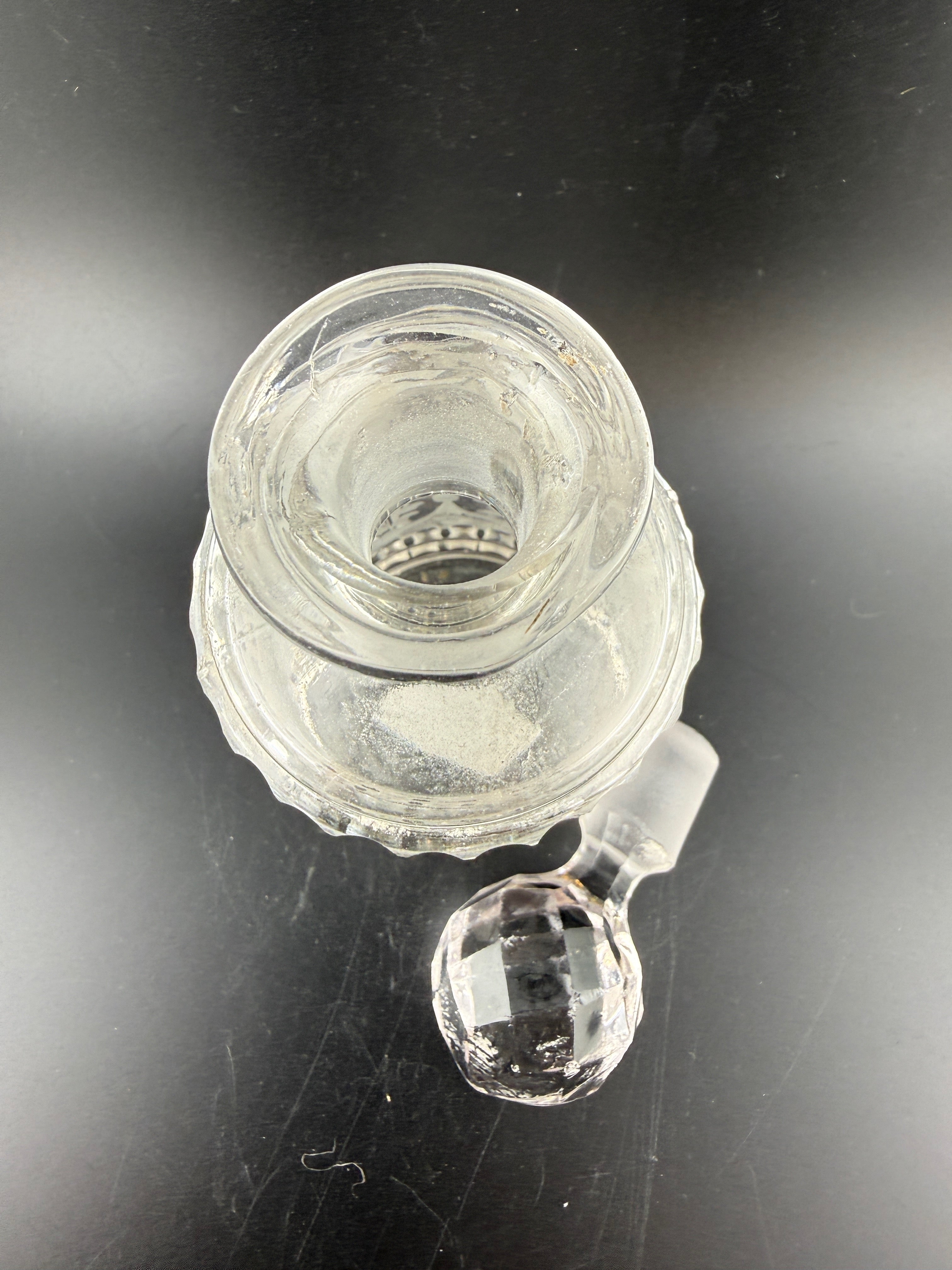 Antique Victorian Pressed Glass Perfume Bottle with Diamond Lattice Pattern and Faceted Ball Stopper