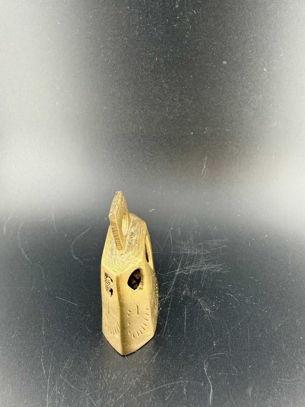 Vintage Engraved Brass Cow Bell with Heart Cutouts — 2.75" x 1.5"