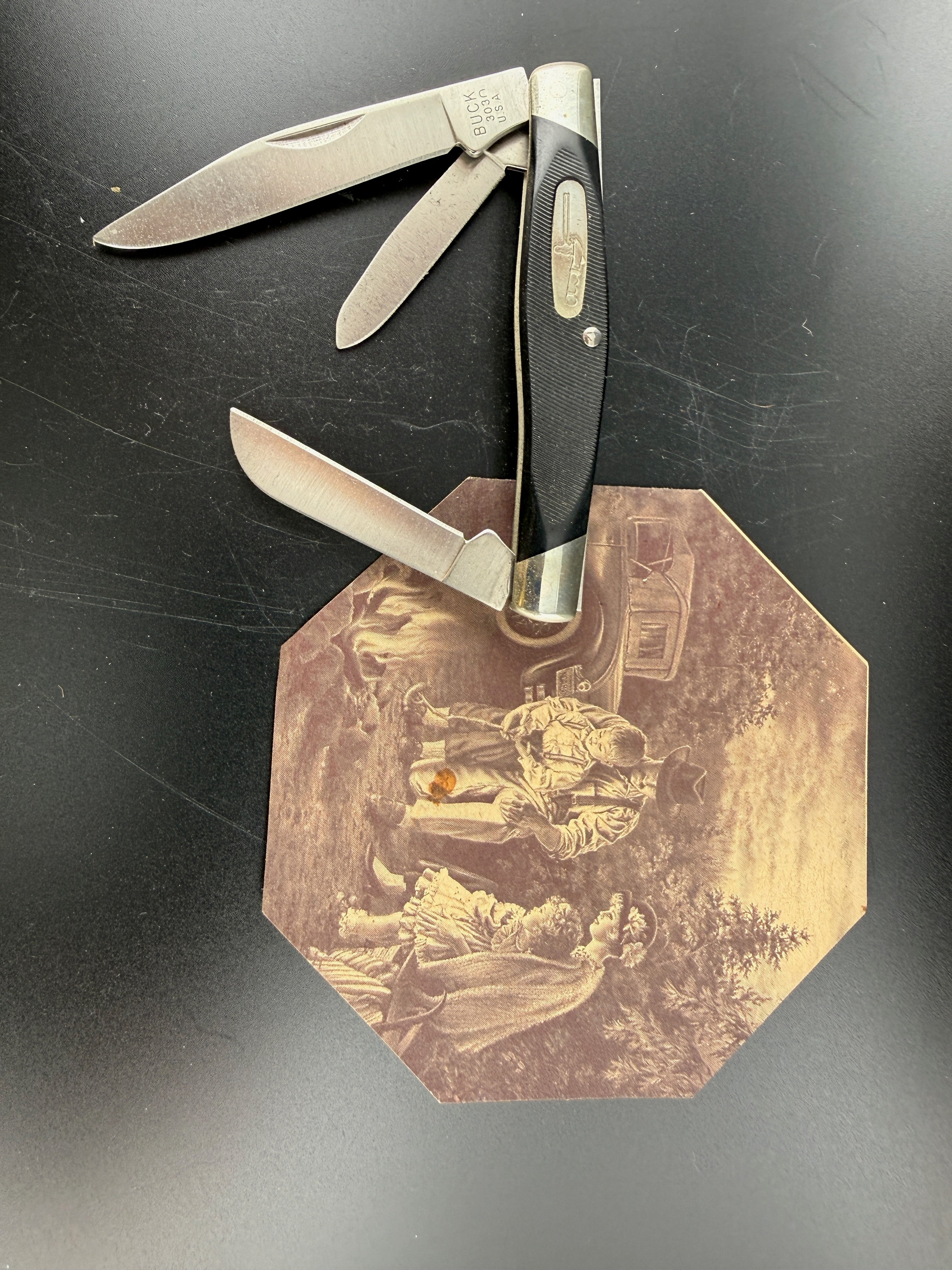 Buck Knives 303 Cadet 3-Blade Stockman Pocket Knife — "Fire Light" Edition, Mint in Original Tin, USA