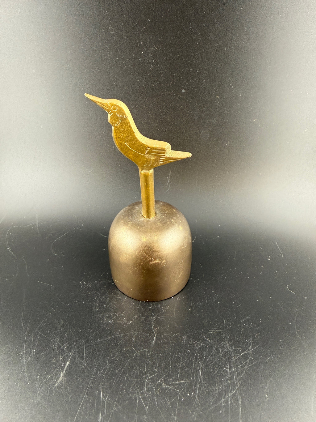 Vintage Brass Bird Bell with Kingfisher Topper — 3.75" Tall