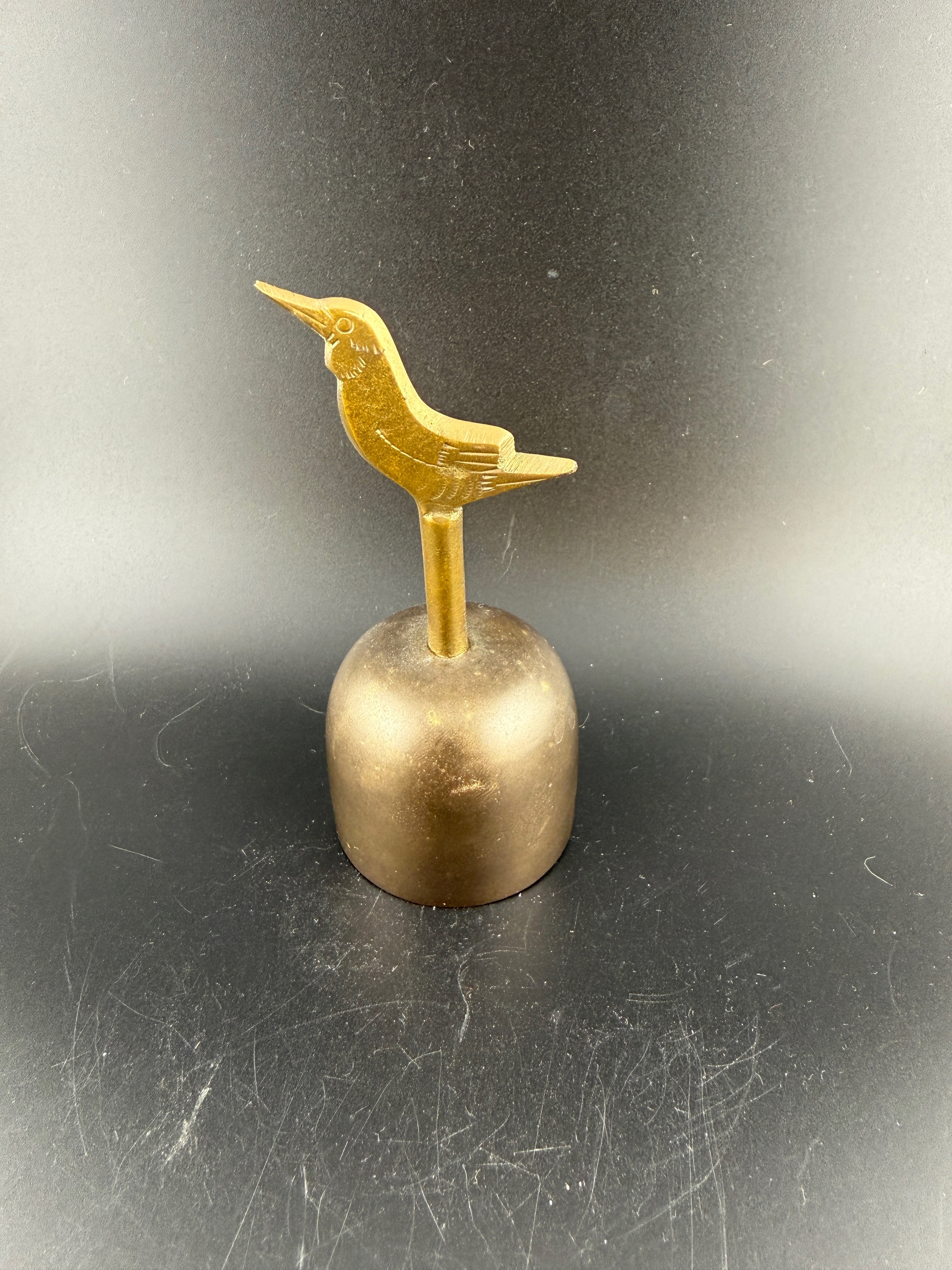 Vintage Brass Bird Bell with Kingfisher Topper — 3.75" Tall