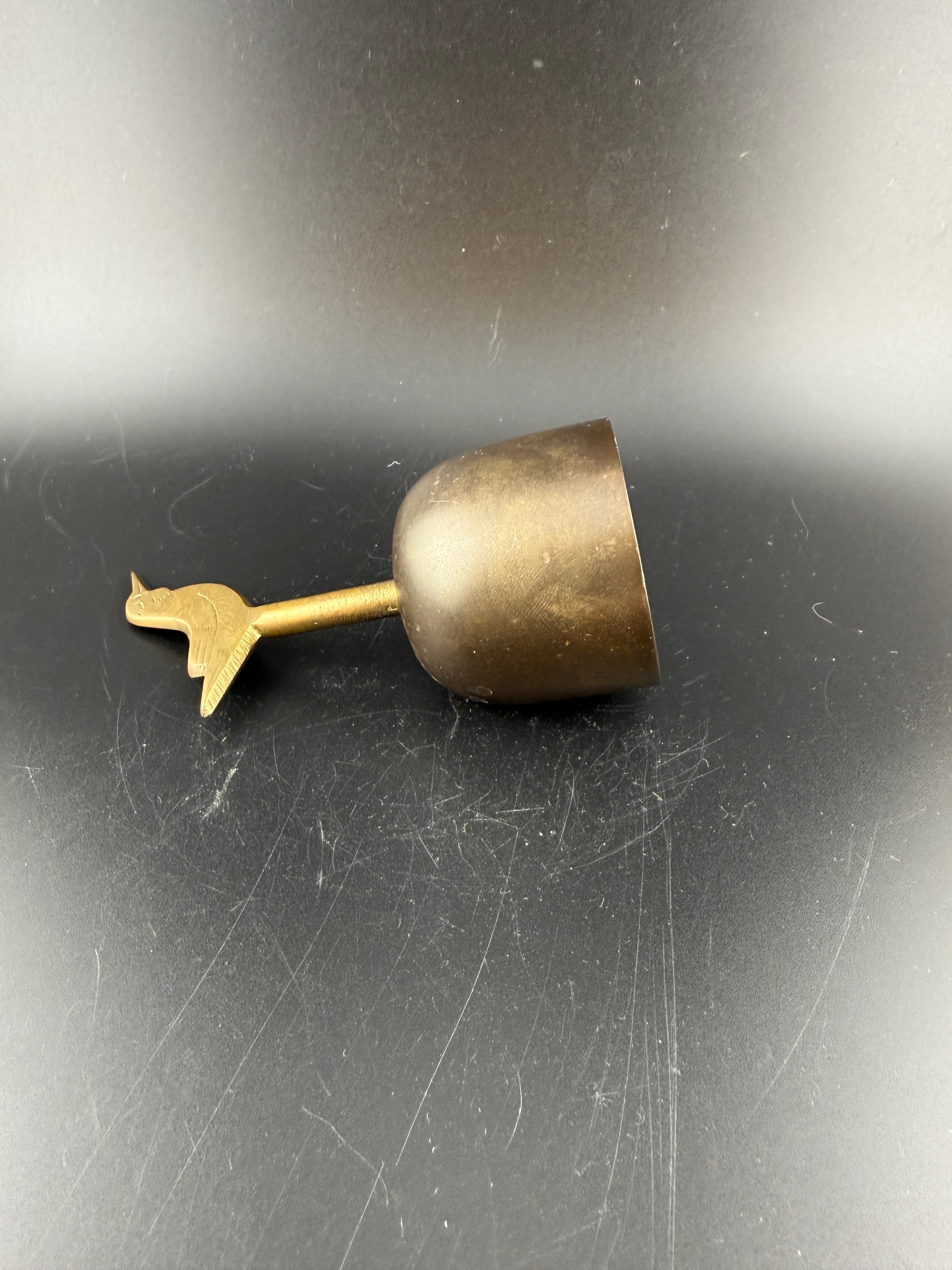 Vintage Brass Bird Bell with Kingfisher Topper — 3.75" Tall