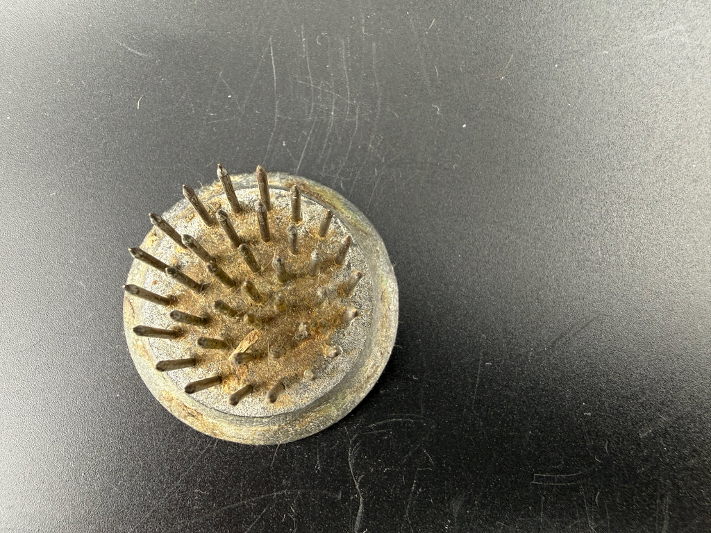 Vintage Brass Pin Flower Frog – Round Metal Base