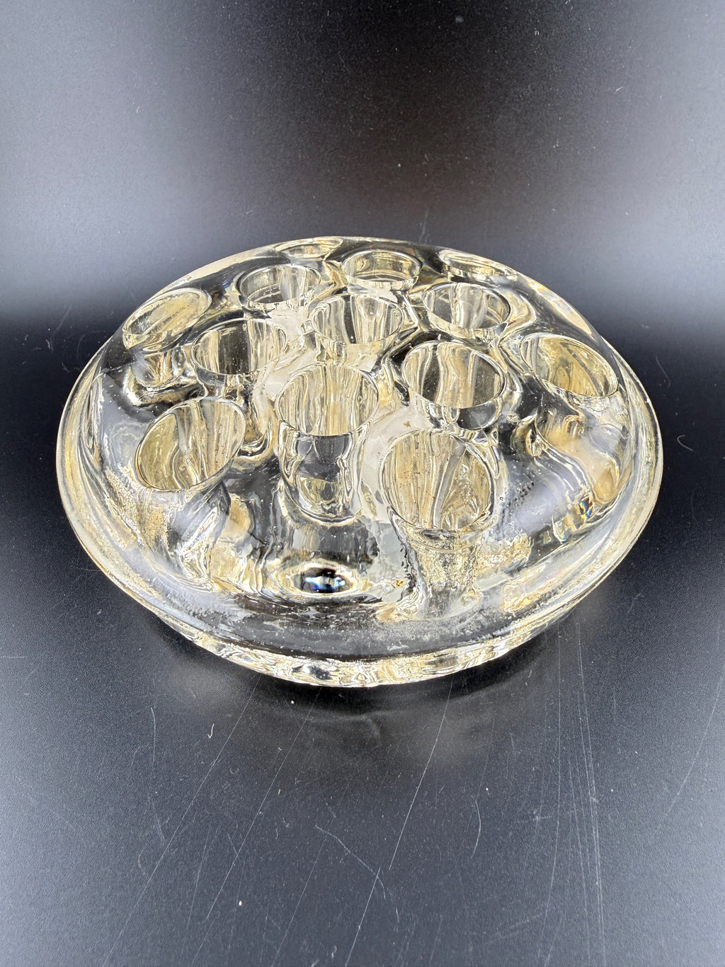 Vintage Clear Glass Tube Flower Frog – 4.75" Round