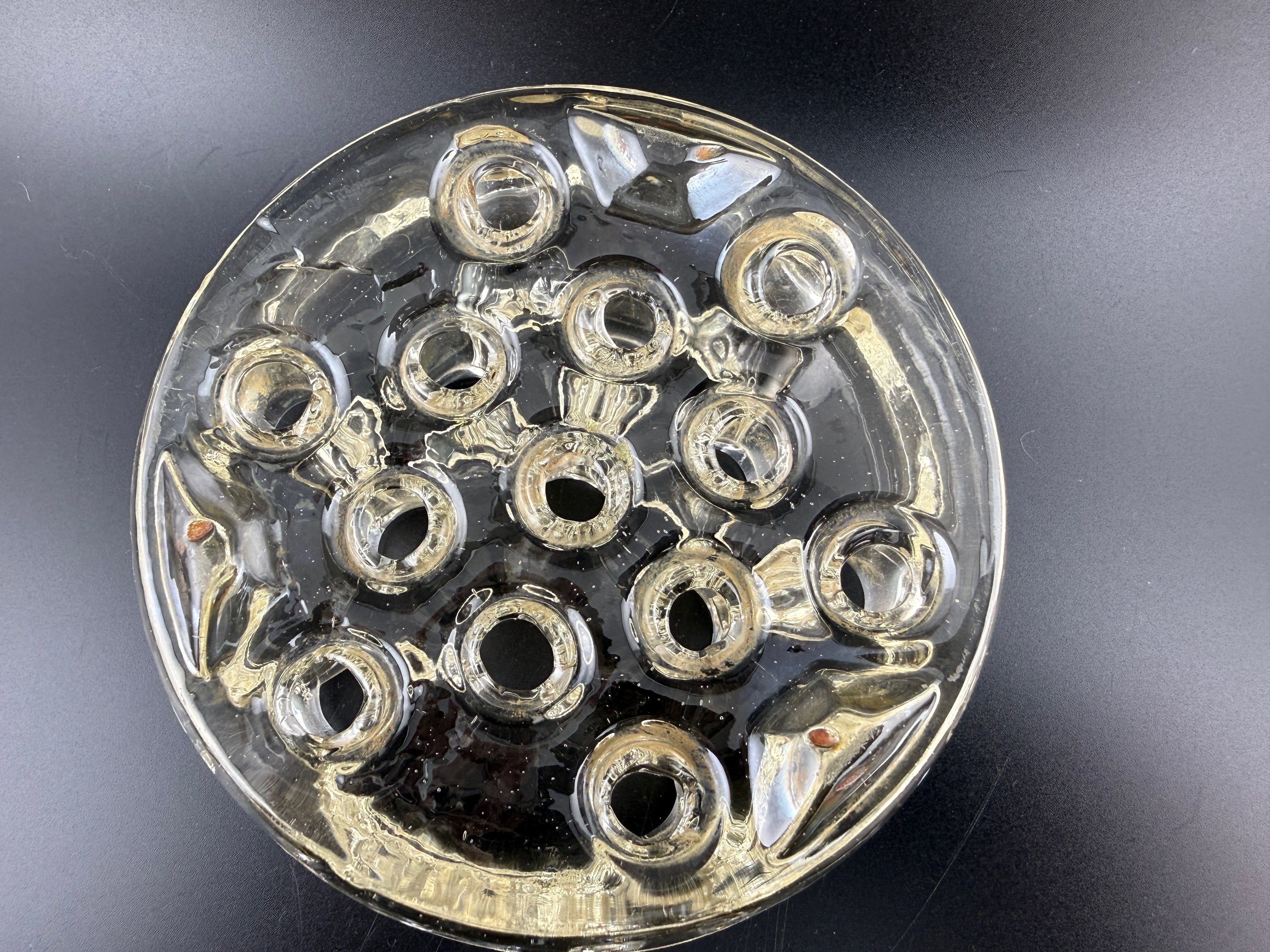 Vintage Clear Glass Tube Flower Frog – 4.75" Round