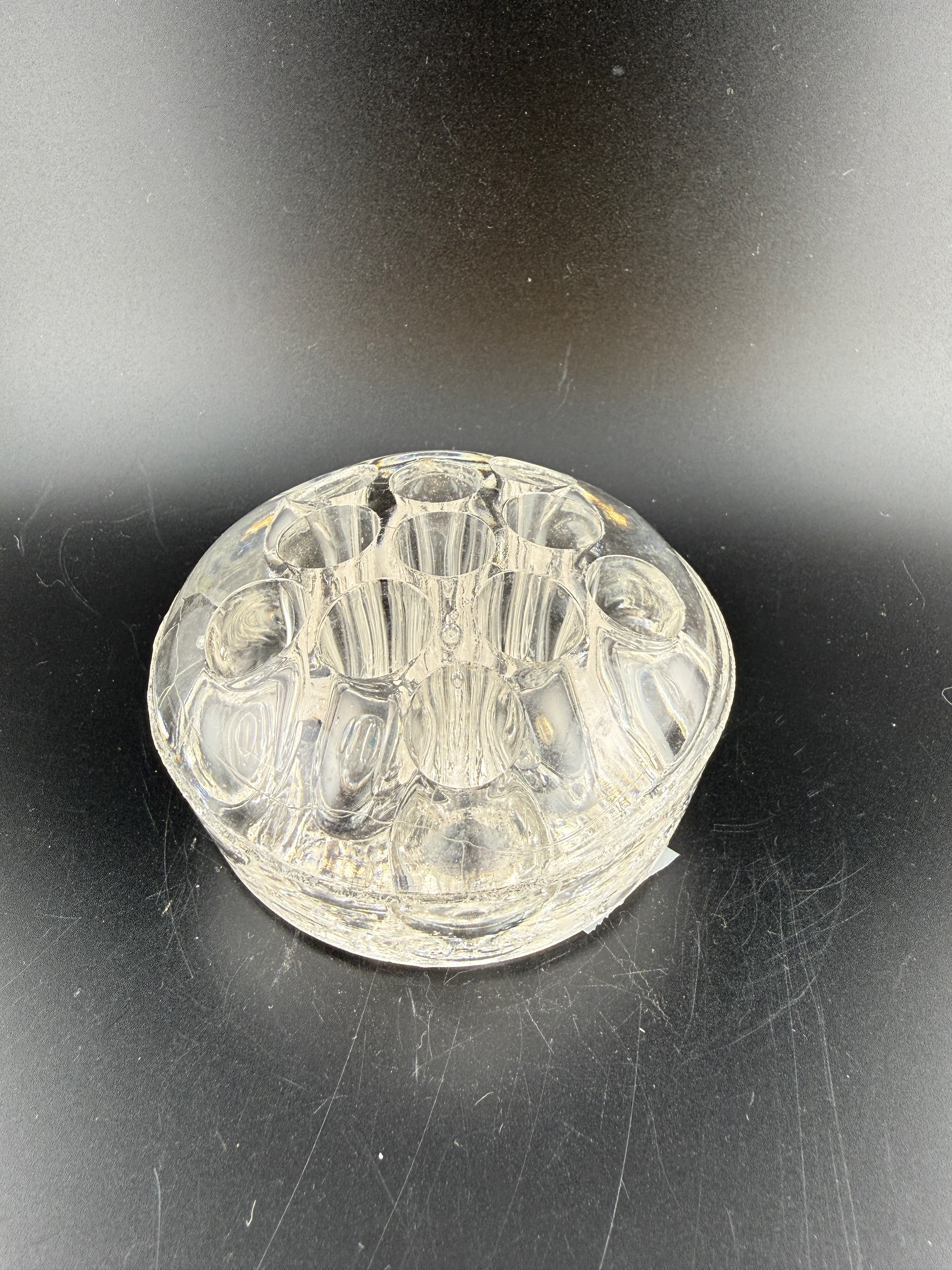 Vintage Domed Clear Glass Tube Flower Frog – 3.25" Round