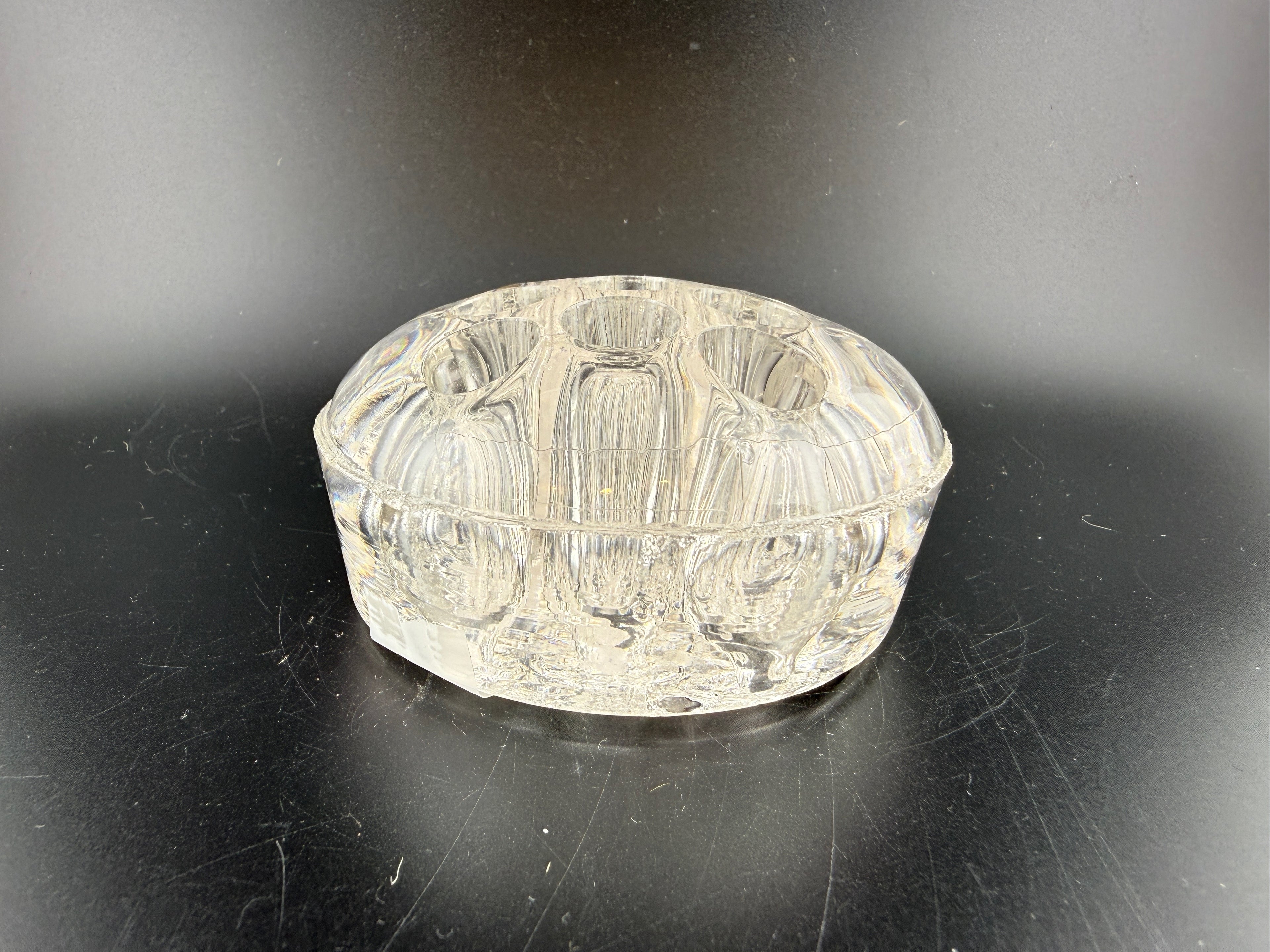Vintage Domed Clear Glass Tube Flower Frog – 3.25" Round