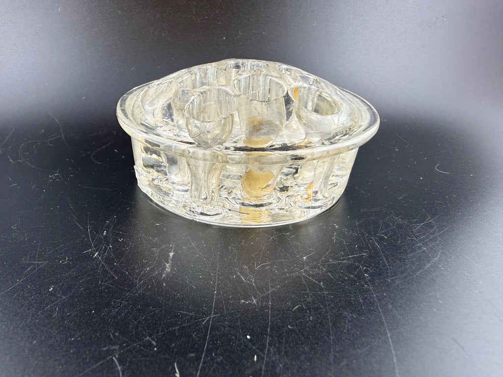 Vintage Clear Glass Tube Flower Frog with Flanged Rim – 3.5" Round