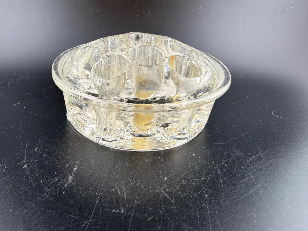 Vintage Clear Glass Tube Flower Frog with Flanged Rim – 3.5" Round