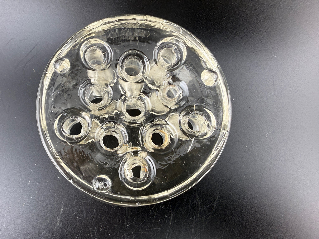 Vintage Clear Glass Tube Flower Frog with Flanged Rim – 3.5" Round