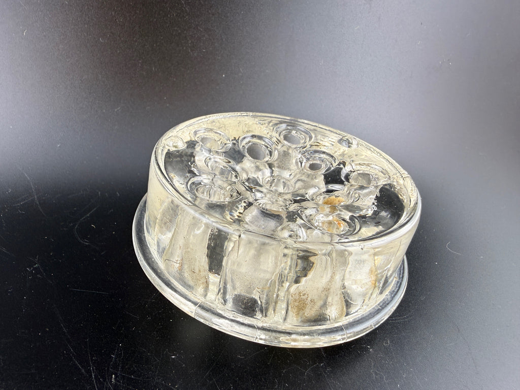 Vintage Clear Glass Tube Flower Frog with Flanged Rim – 3.5" Round