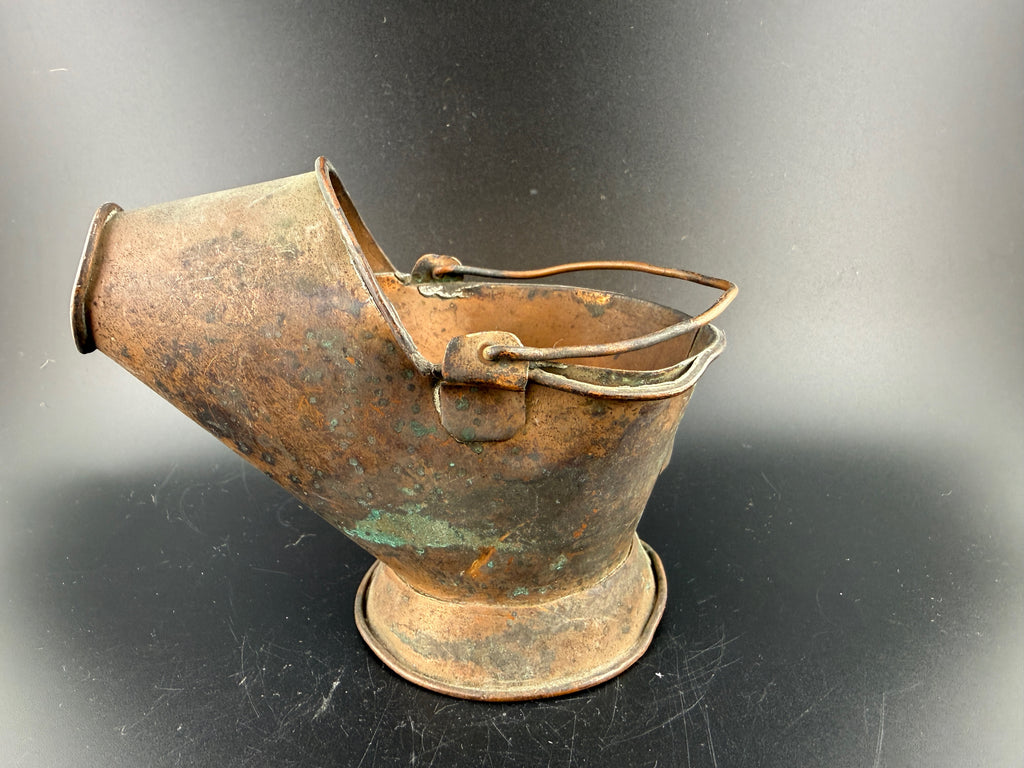 Antique Miniature Copper Coal Scuttle – Helmet Bucket with Bail Handle