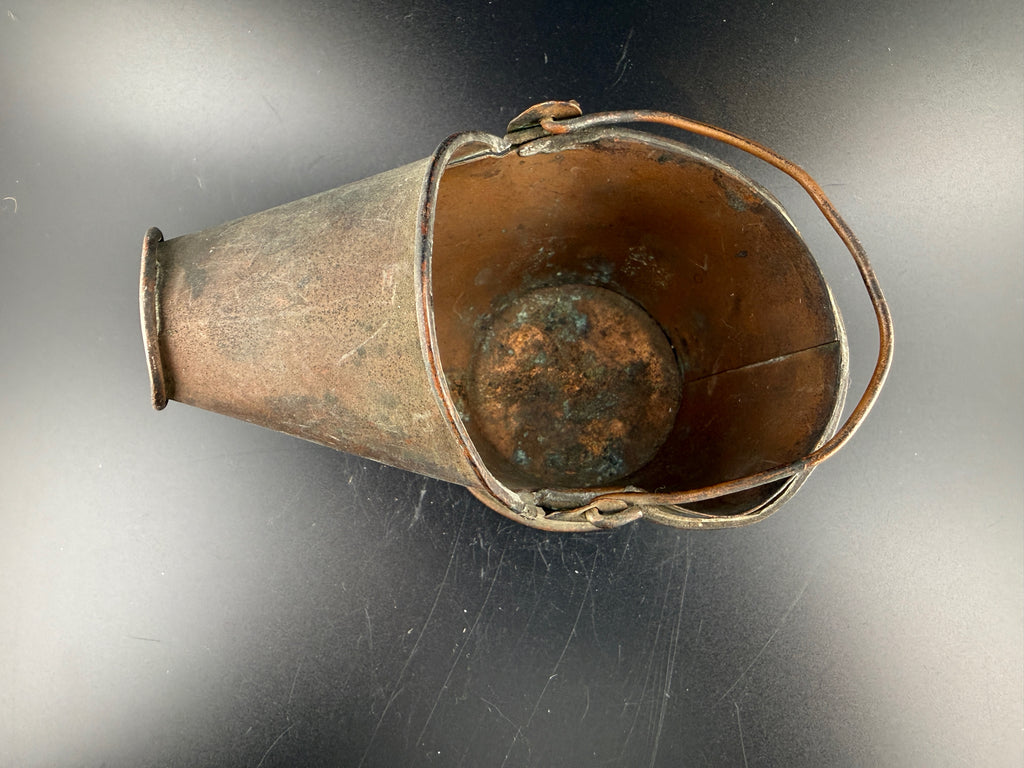 Antique Miniature Copper Coal Scuttle – Helmet Bucket with Bail Handle