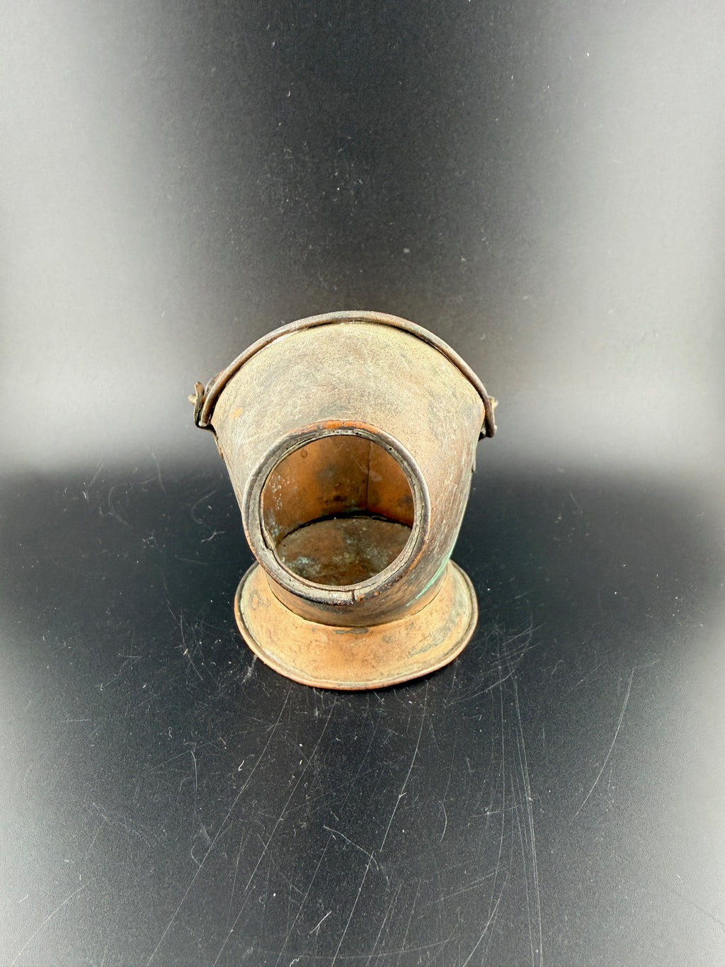 Antique Miniature Copper Coal Scuttle – Helmet Bucket with Bail Handle