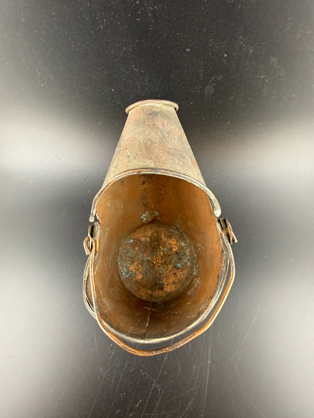 Antique Miniature Copper Coal Scuttle – Helmet Bucket with Bail Handle