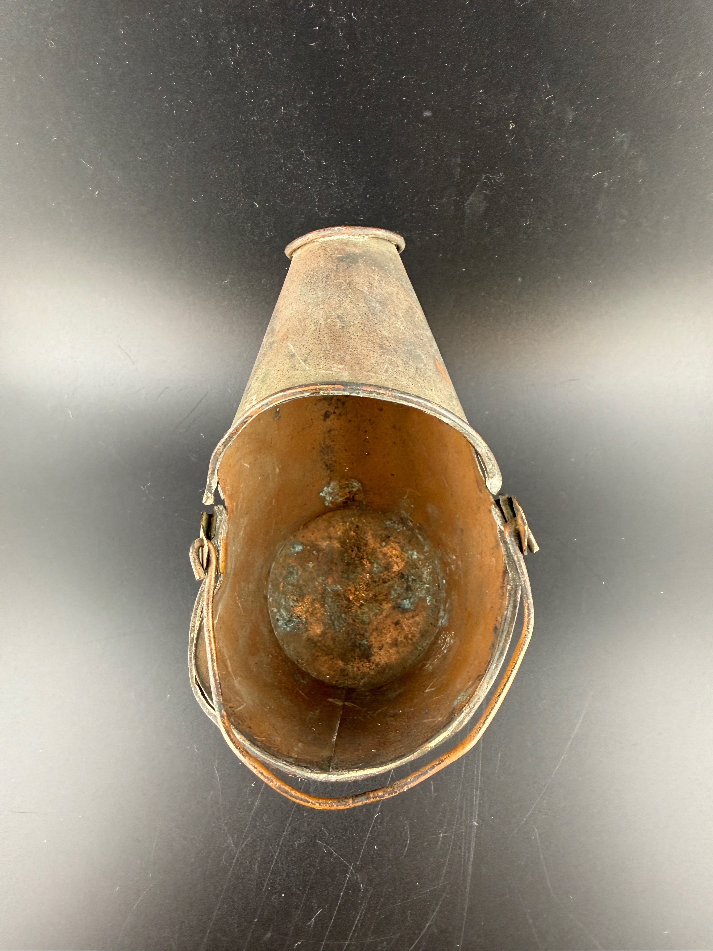 Antique Miniature Copper Coal Scuttle – Helmet Bucket with Bail Handle